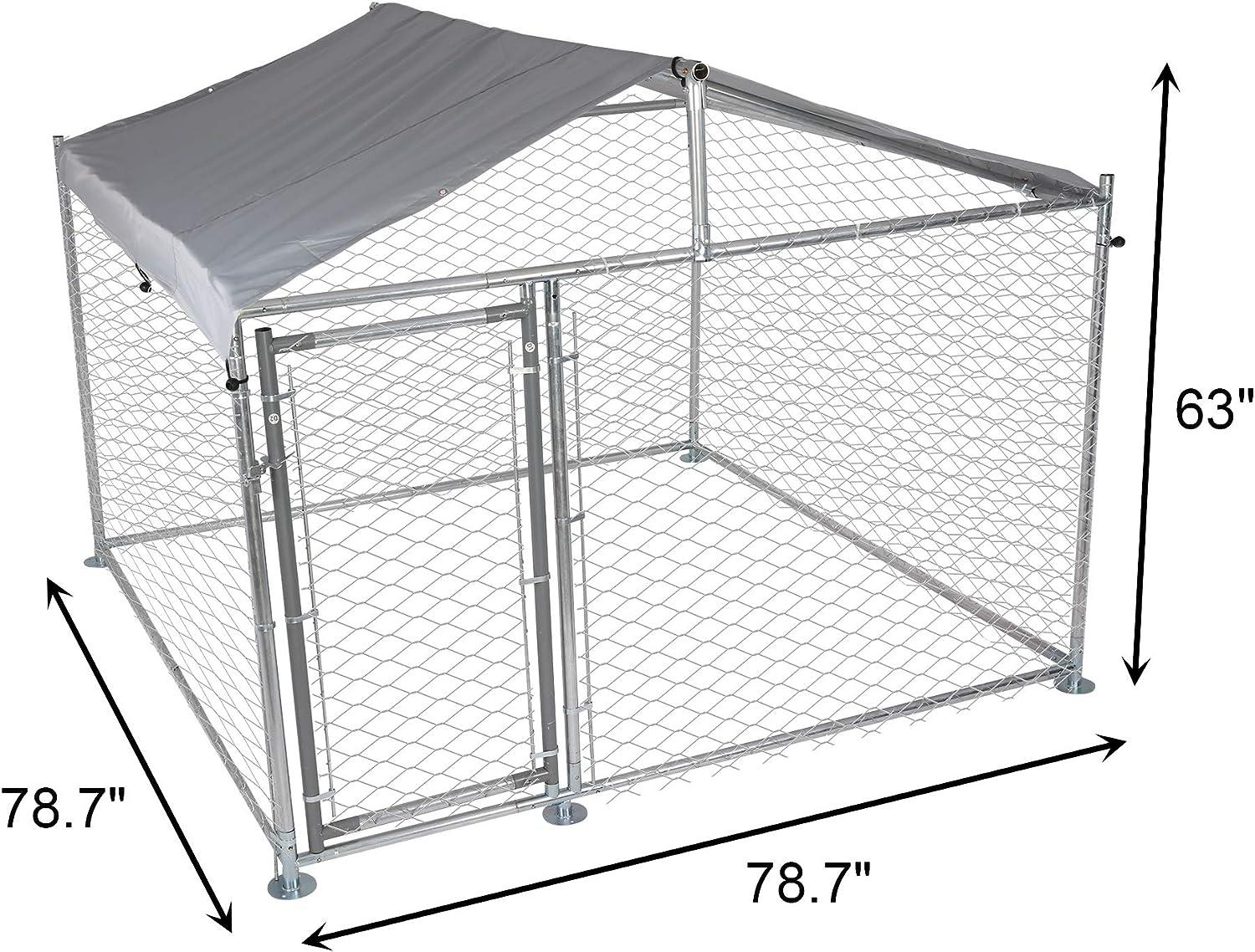 6.5'x6.5'x5' Outdoor Dog Kennel Galvanized Steel Pet Playpen with Waterproof Cover Secure Lock for Large Dog - Luckyermore
