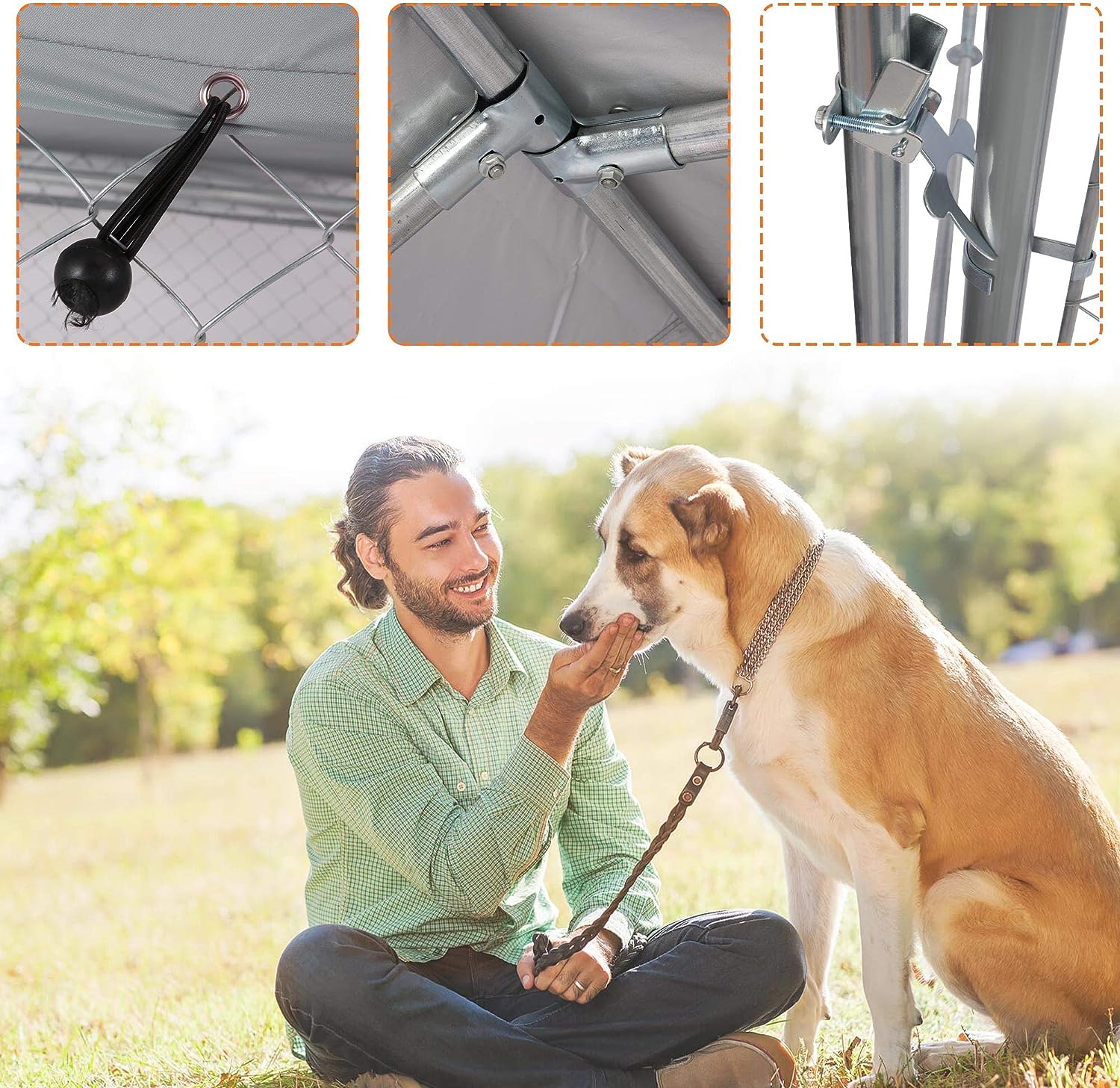 6.5'x6.5'x5' Outdoor Dog Kennel Galvanized Steel Pet Playpen with Waterproof Cover Secure Lock for Large Dog - Luckyermore