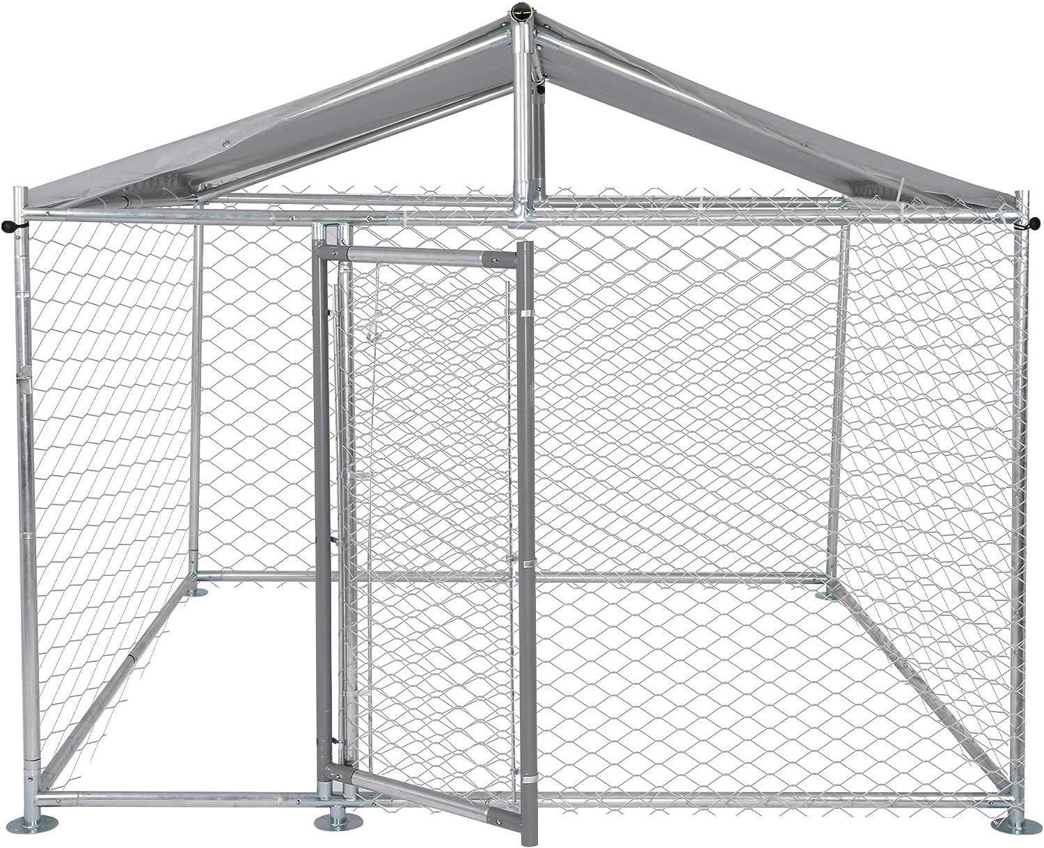 6.5'x6.5'x5' Outdoor Dog Kennel Galvanized Steel Pet Playpen with Waterproof Cover Secure Lock for Large Dog - Luckyermore