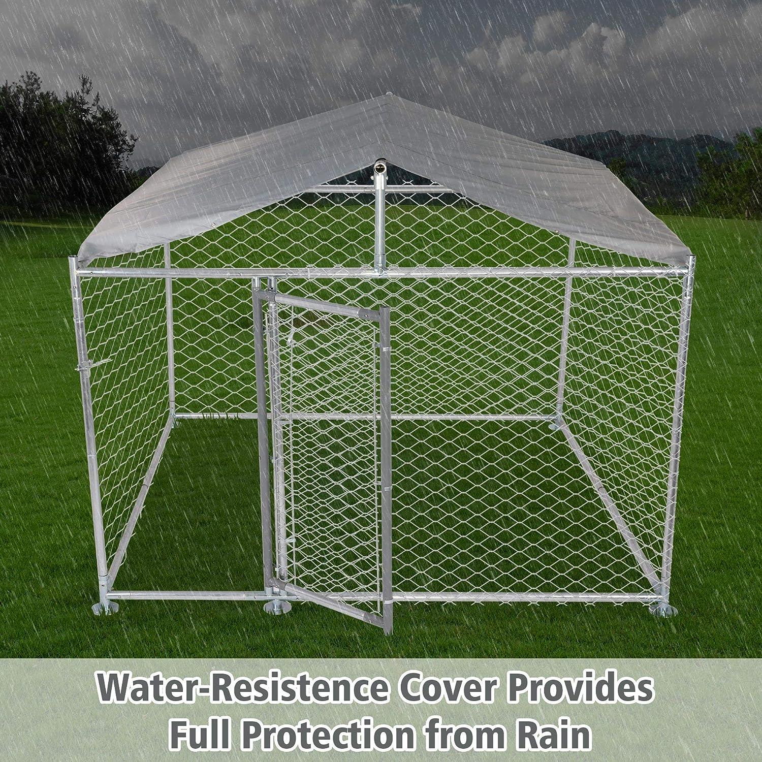 6.5'x6.5'x5' Outdoor Dog Kennel Galvanized Steel Pet Playpen with Waterproof Cover Secure Lock for Large Dog - Luckyermore