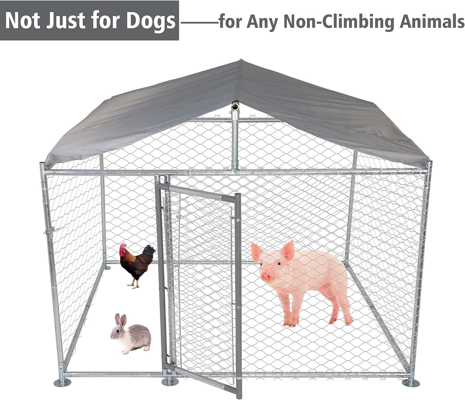 6.5'x6.5'x5' Outdoor Dog Kennel Galvanized Steel Pet Playpen with Waterproof Cover Secure Lock for Large Dog - Luckyermore