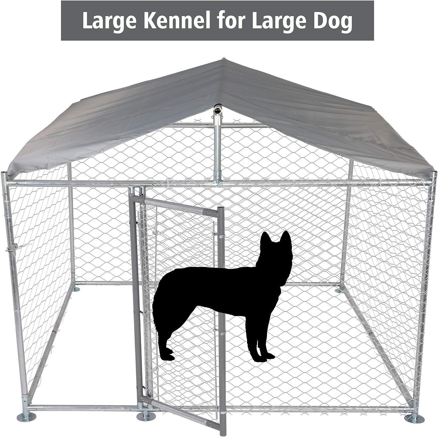 6.5'x6.5'x5' Outdoor Dog Kennel Galvanized Steel Pet Playpen with Waterproof Cover Secure Lock for Large Dog - Luckyermore