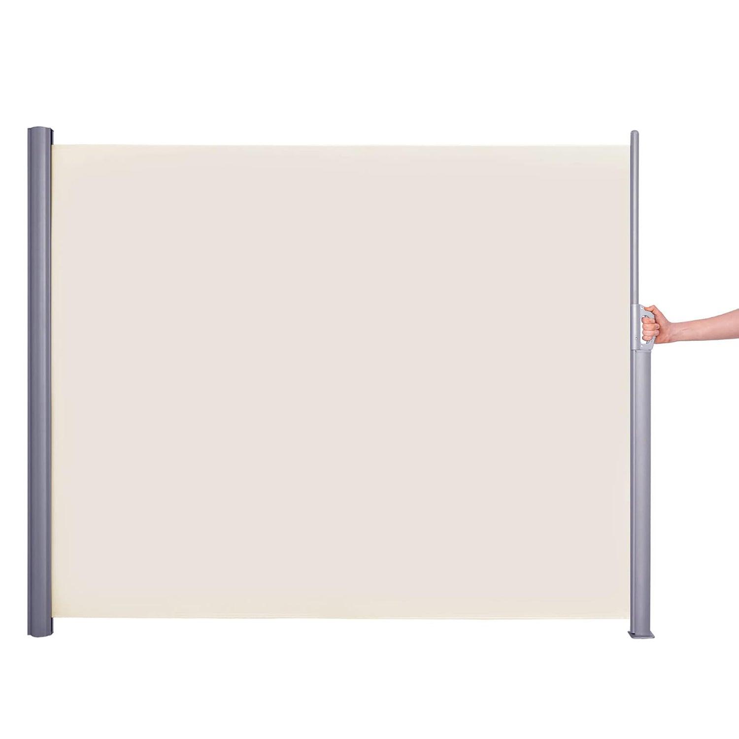 118"L x 63"H Retractable Side Awning Aluminum Patio Outdoor Folding Privacy Divider, Beige - Luckyermore
