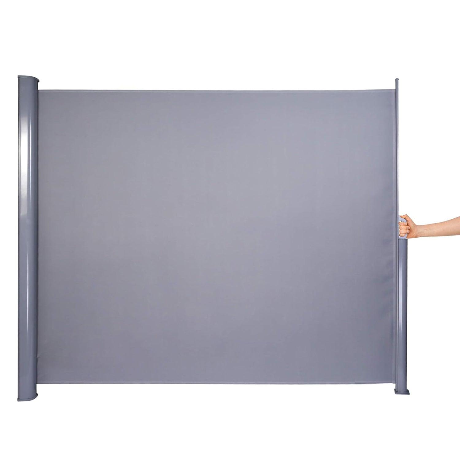 118"L x 78.7"H Retractable Side Awning Aluminum Patio Outdoor Folding Privacy Divider, Gray - Luckyermore