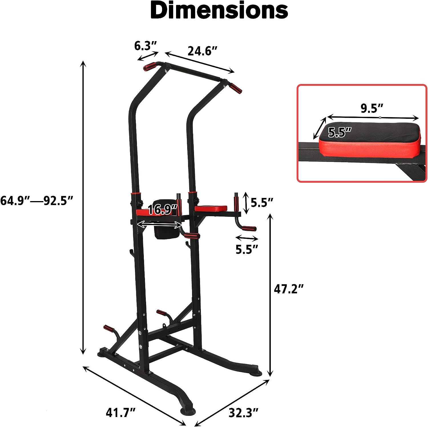 Power Tower Home Gym Pull Up Workout Dip Stand Bar Station Strength Training Fitness Exercise Equipment - Luckyermore