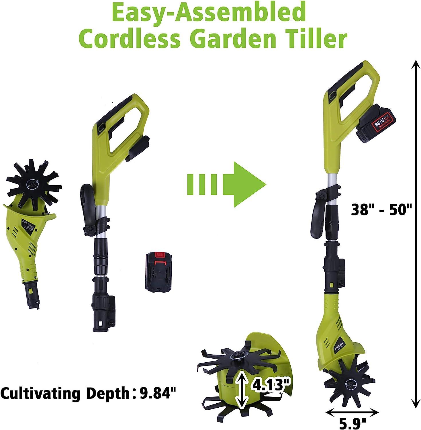 LUCKYERMORE Cordless Electric Garden Tiller/Cultivator Adjustable with 20V 2.0 Ah Lithium Battery and Charger