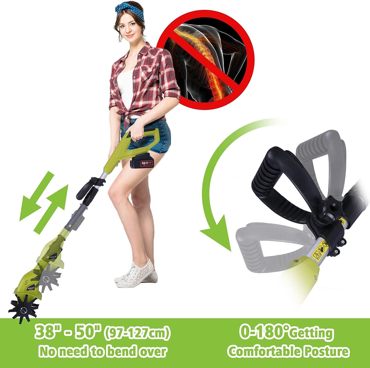 LUCKYERMORE Cordless Electric Garden Tiller/Cultivator Adjustable with 20V 2.0 Ah Lithium Battery and Charger