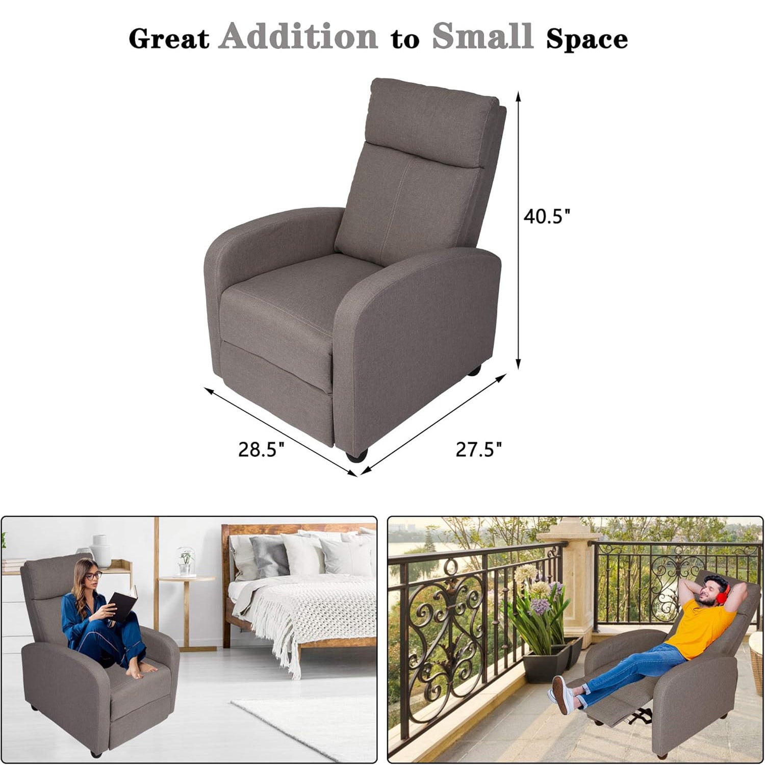 Adjustable Fabric Recliner Chair Ergonomic Recliner Sofa Padded Seat w/Thick Cushion & Backrest - Luckyermore