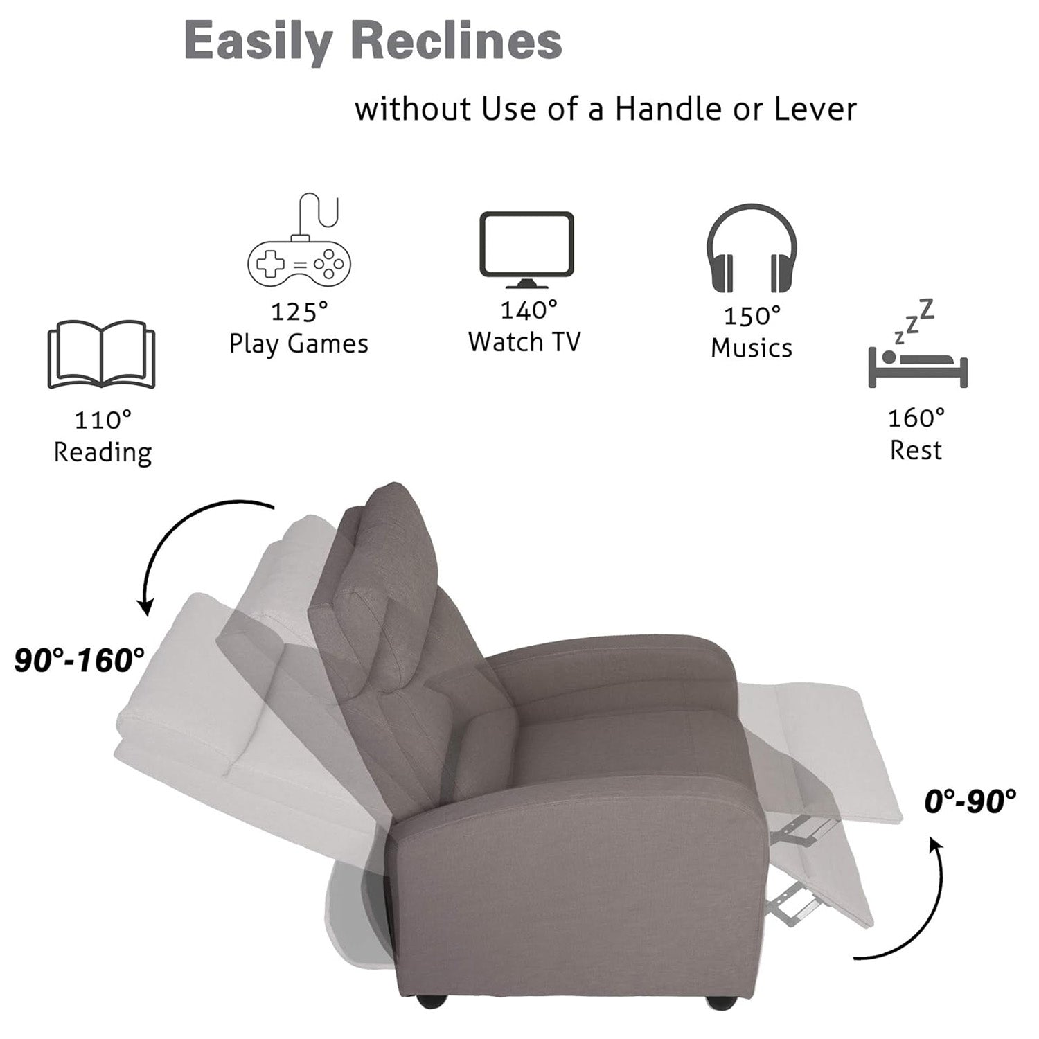Adjustable Fabric Recliner Chair Ergonomic Recliner Sofa Padded Seat w/Thick Cushion & Backrest - Luckyermore