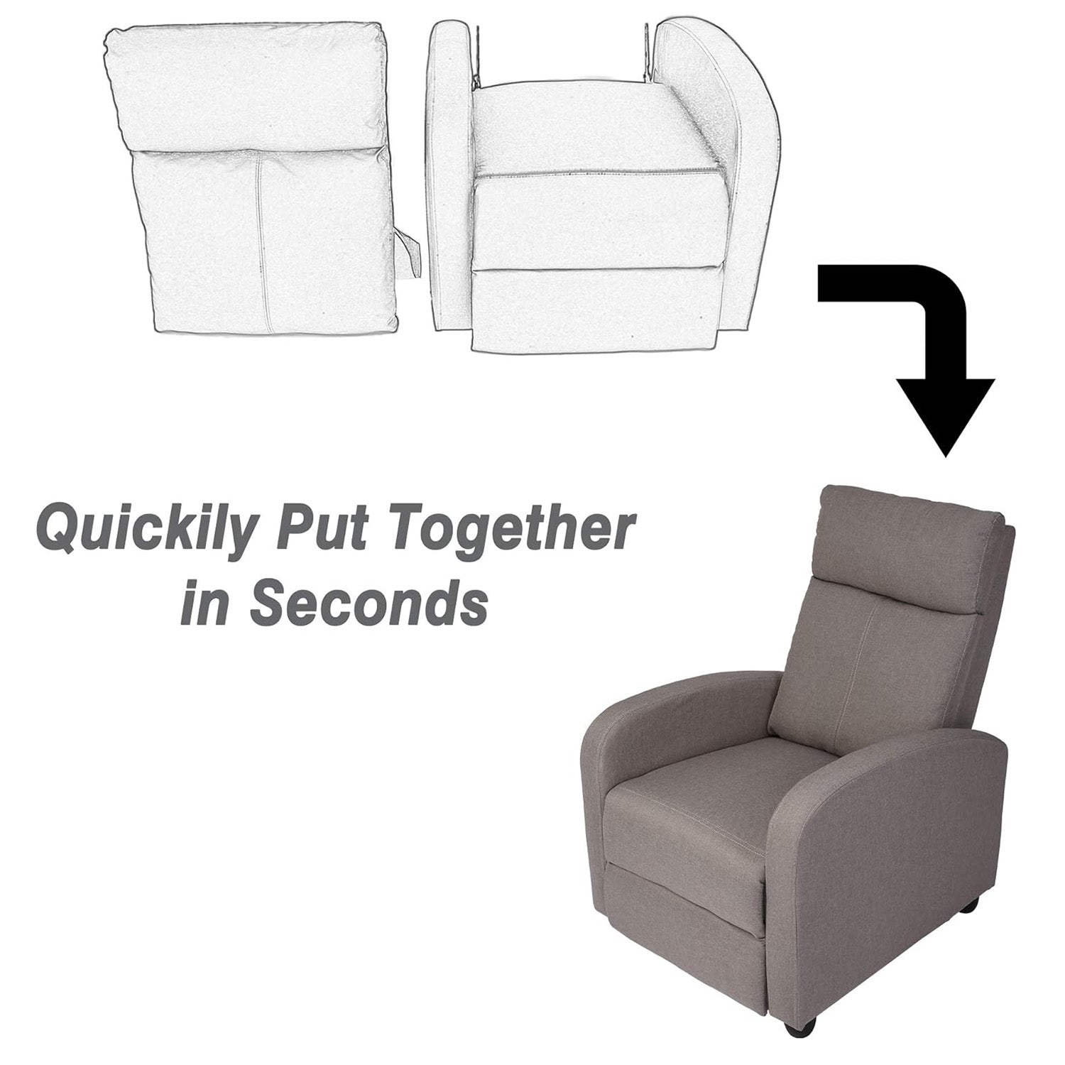 Adjustable Fabric Recliner Chair Ergonomic Recliner Sofa Padded Seat w/Thick Cushion & Backrest - Luckyermore