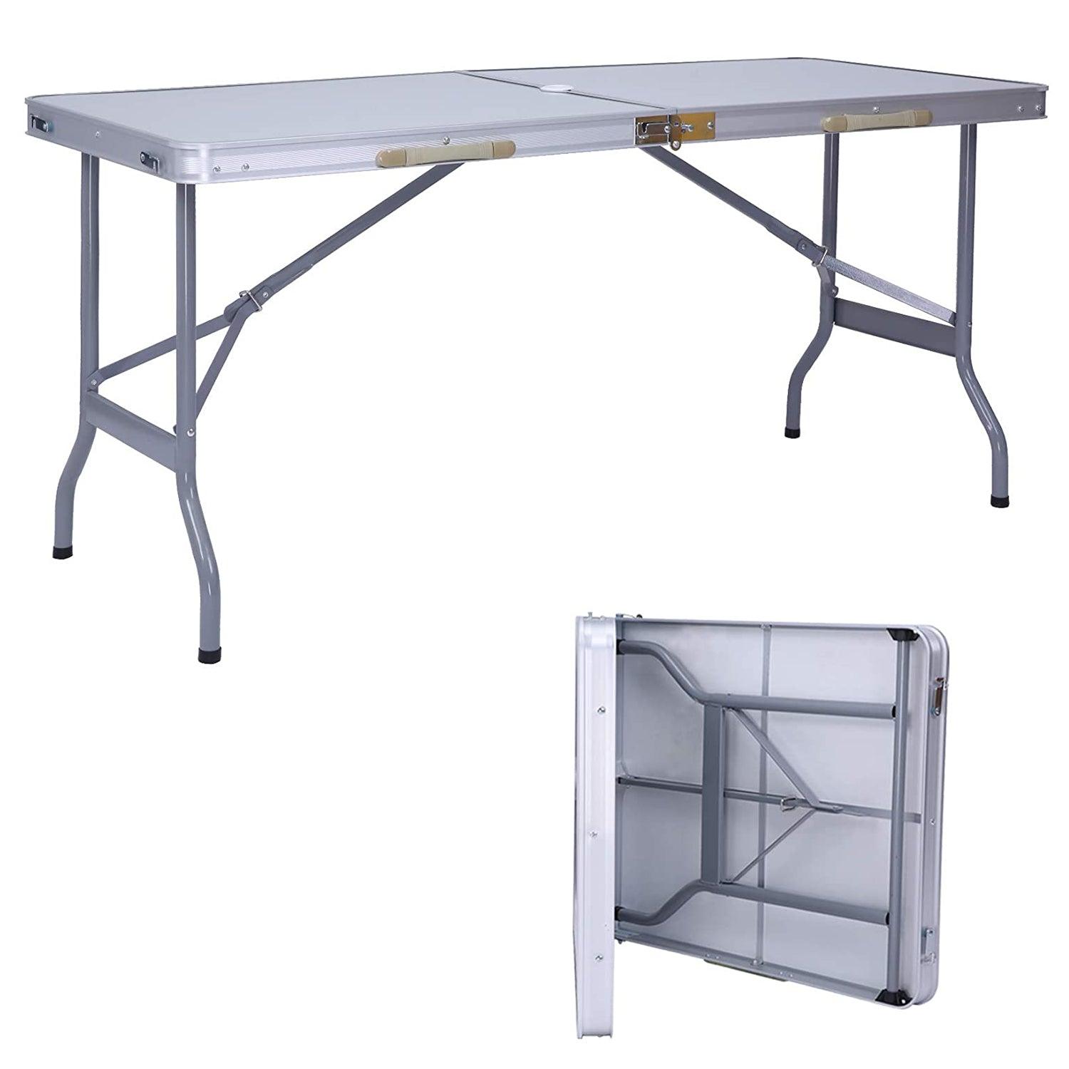 LUCKYERMORE Portable Folding Camping Table 5 Ft Lightweight Table Suitcase Picnic Table with Umbrella Hole