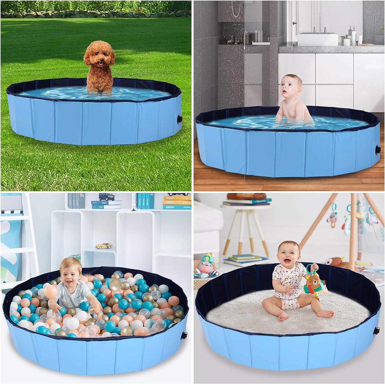 Foldable Dog Pet Swimming Pool Slip-Resistant PVC Kiddie Pool Collapsible Bathing Tub - Luckyermore
