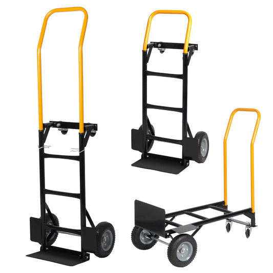 LUCKYERMORE 2 in 1 Folding Hand Truck Utility Cart Portable Dolly with Rubber Wheels, 330lbs Capacity