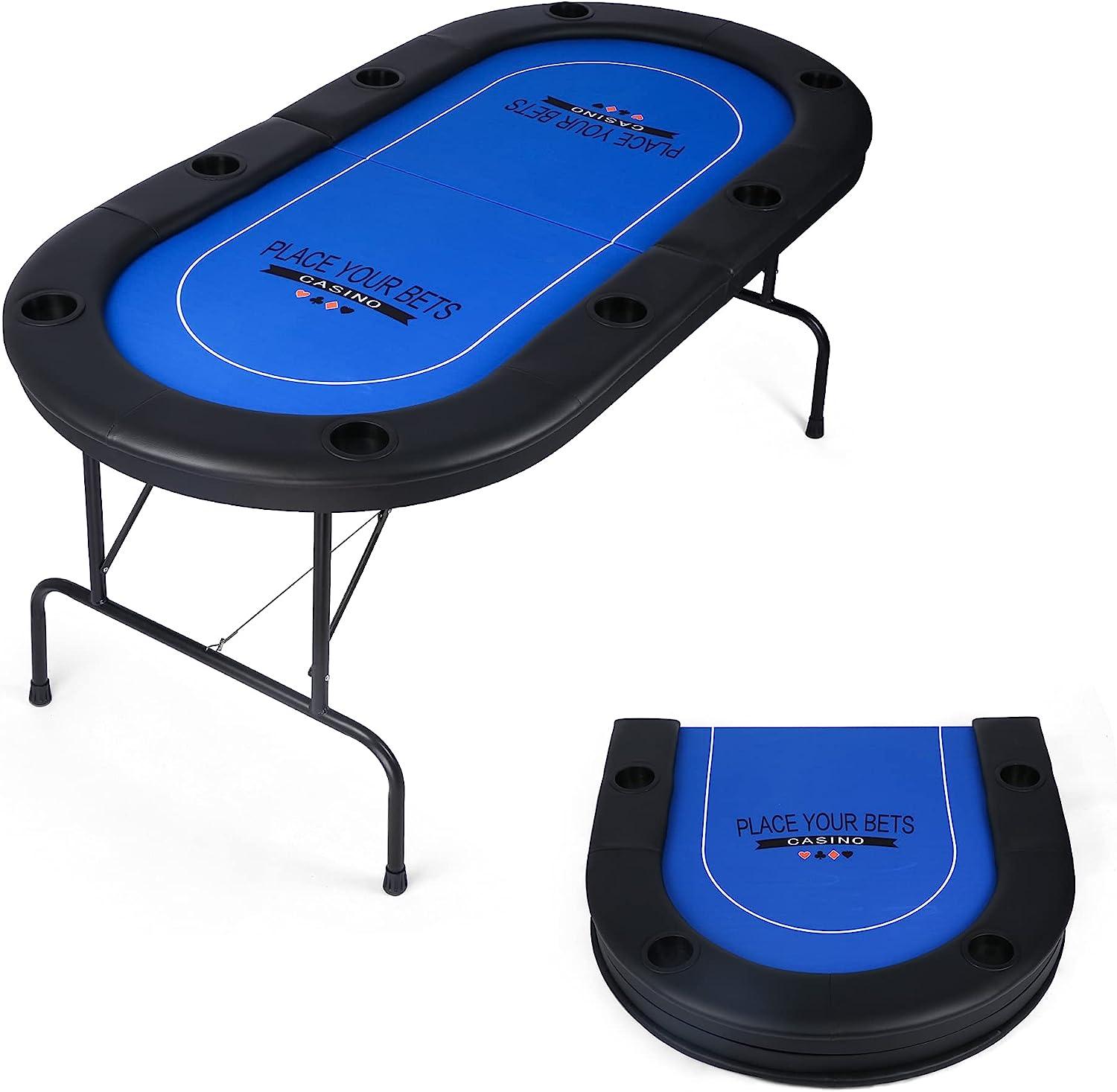 LUCKYERMORE 70.8" Folding Poker Table 8 Player Card Table with 8 Cup Holder for Texas Casino