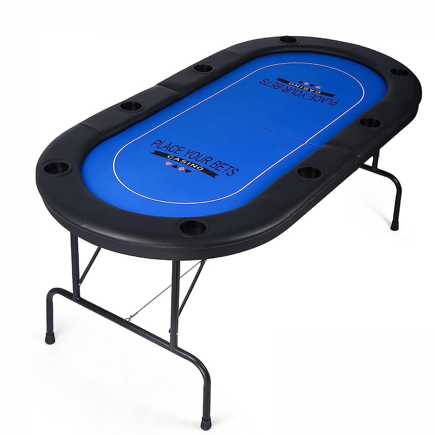 LUCKYERMORE 70.8" Folding Poker Table 8 Player Card Table with 8 Cup Holder for Texas Casino
