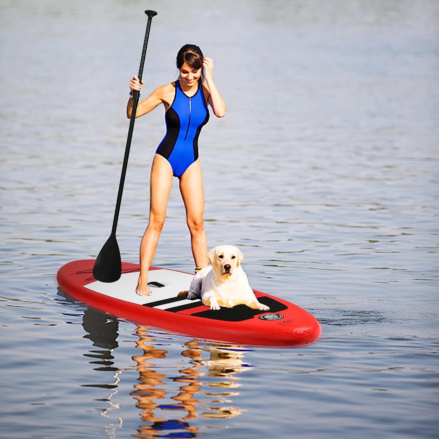 LUCKYERMORE 9'x30''x6'' Inflatable Stand Up Paddle Board with SUP Accessories & Backpack, Red