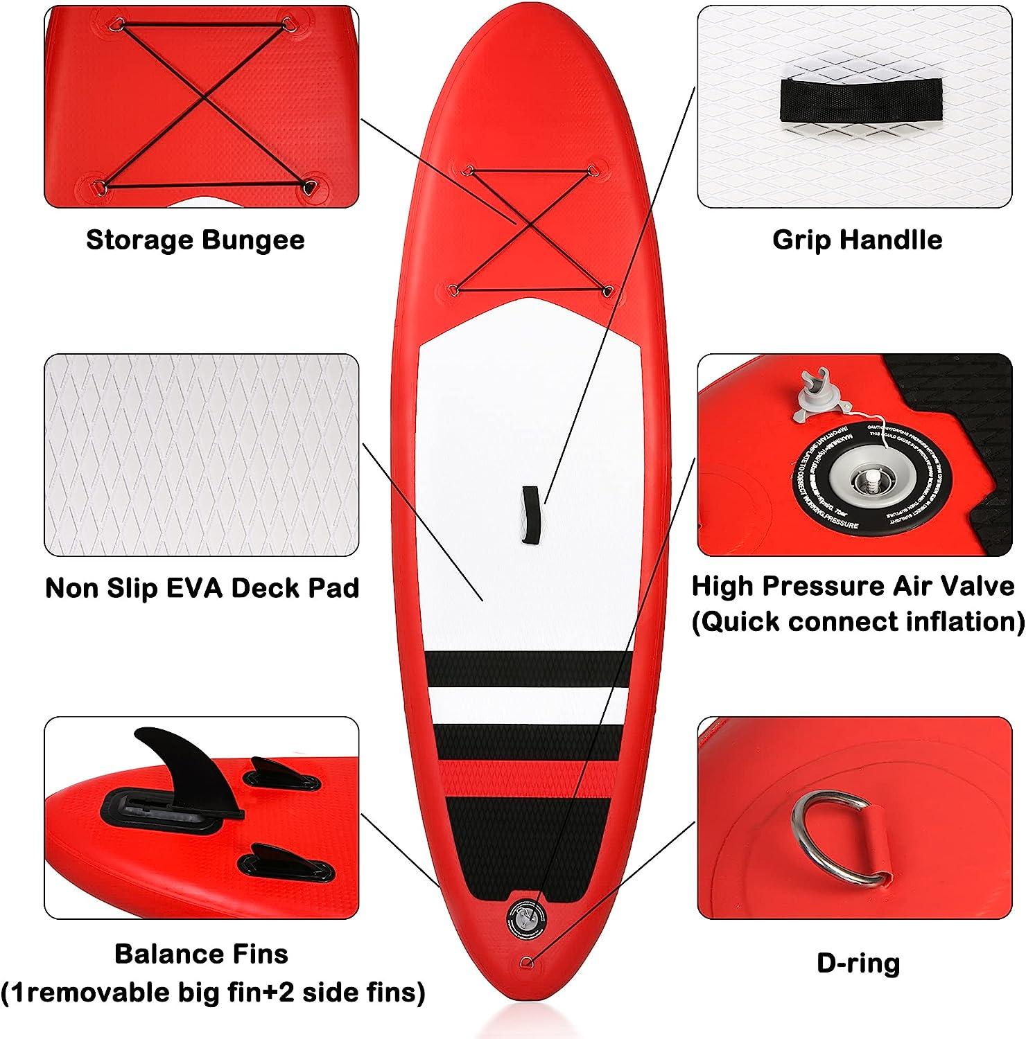 LUCKYERMORE 9'x30''x6'' Inflatable Stand Up Paddle Board with SUP Accessories & Backpack, Red