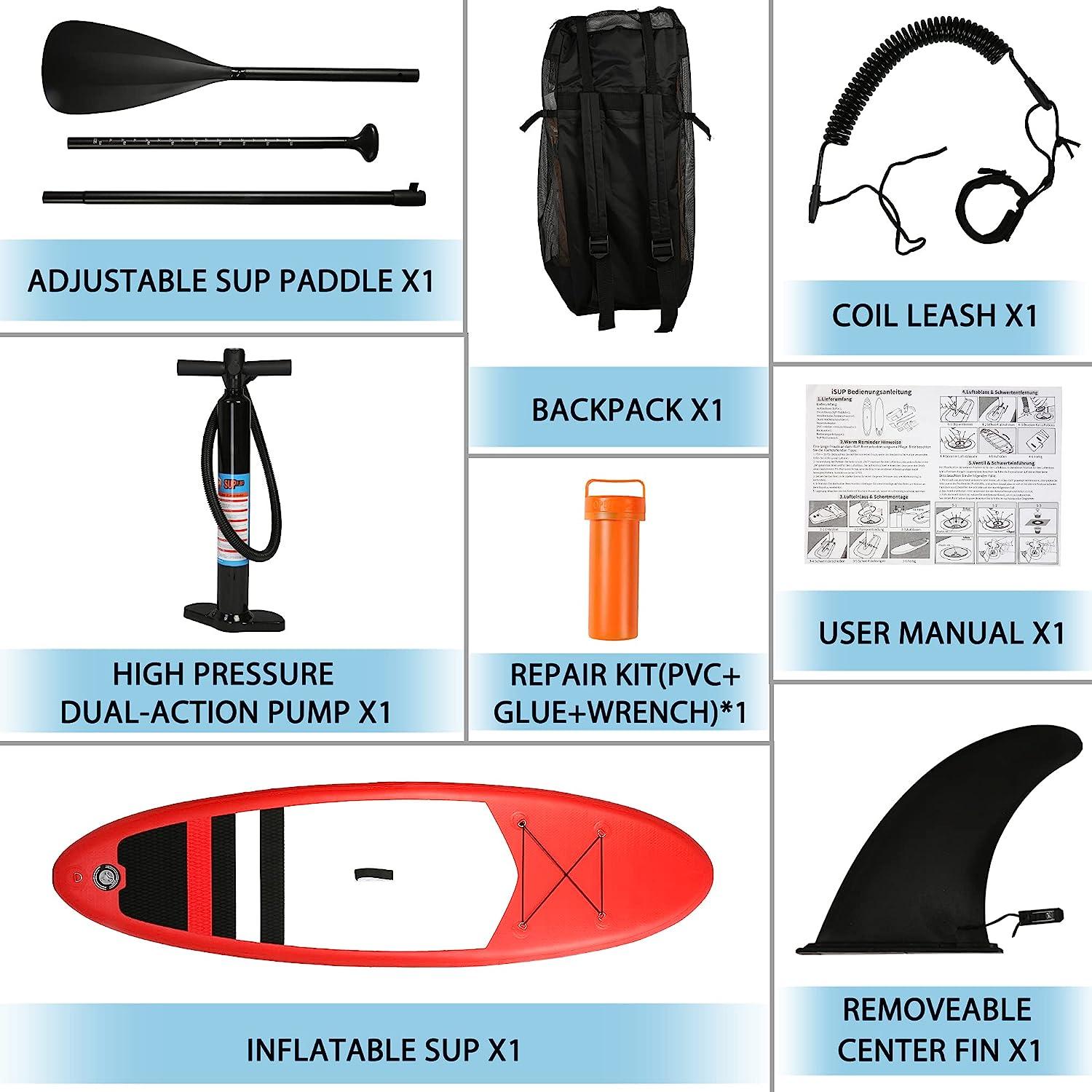 LUCKYERMORE 9'x30''x6'' Inflatable Stand Up Paddle Board with SUP Accessories & Backpack, Red