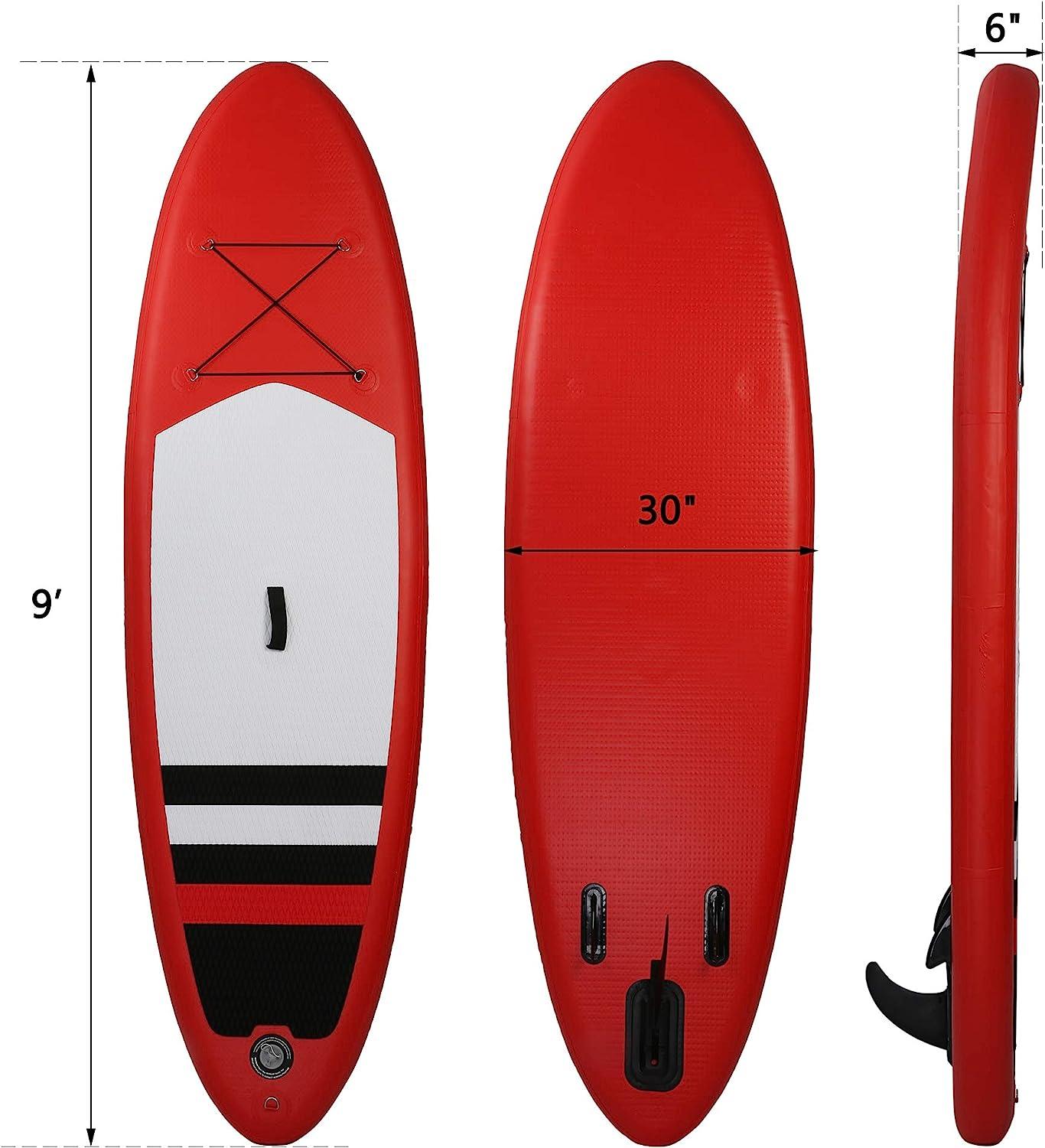 LUCKYERMORE 9'x30''x6'' Inflatable Stand Up Paddle Board with SUP Accessories & Backpack, Red