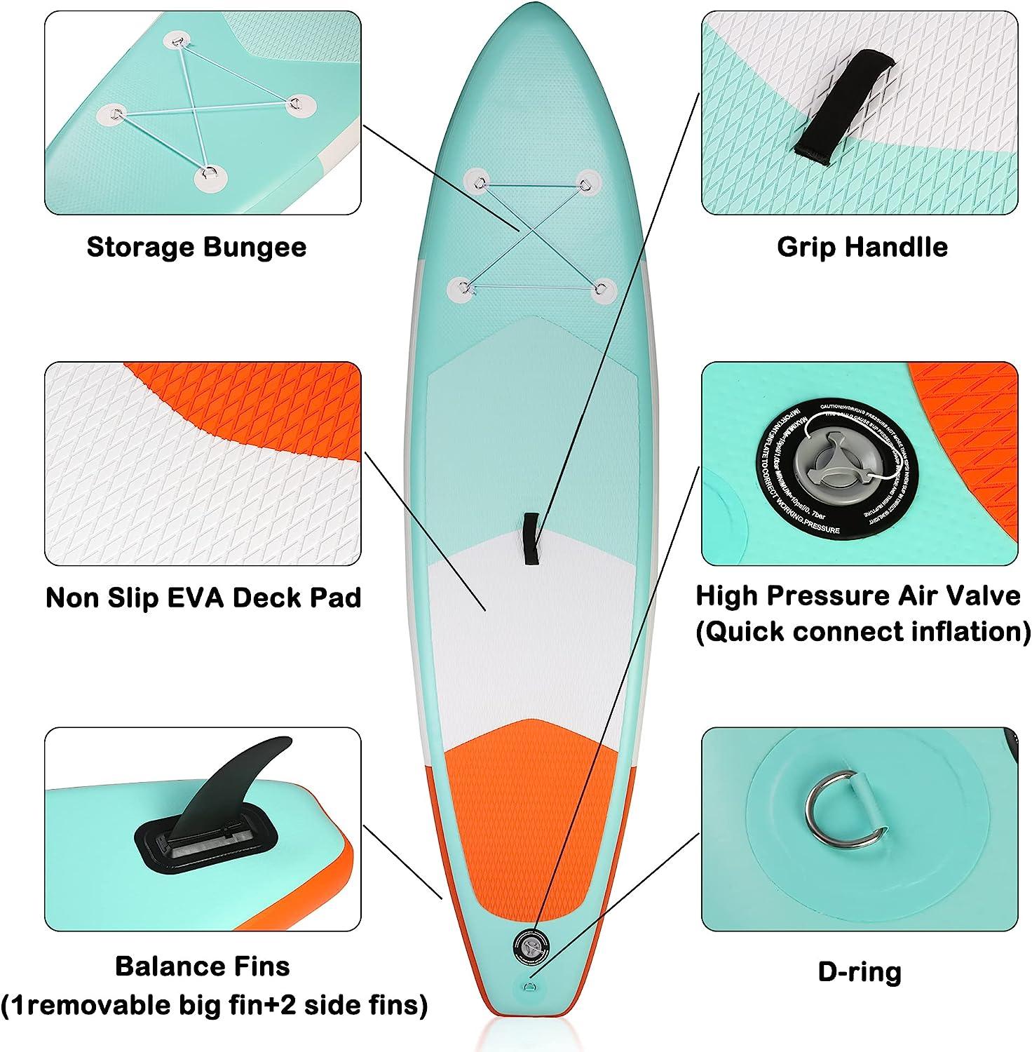 LUCKYERMORE 10'x30''x6'' Inflatable Stand Up Paddle Board with SUP Accessories & Backpack, Green