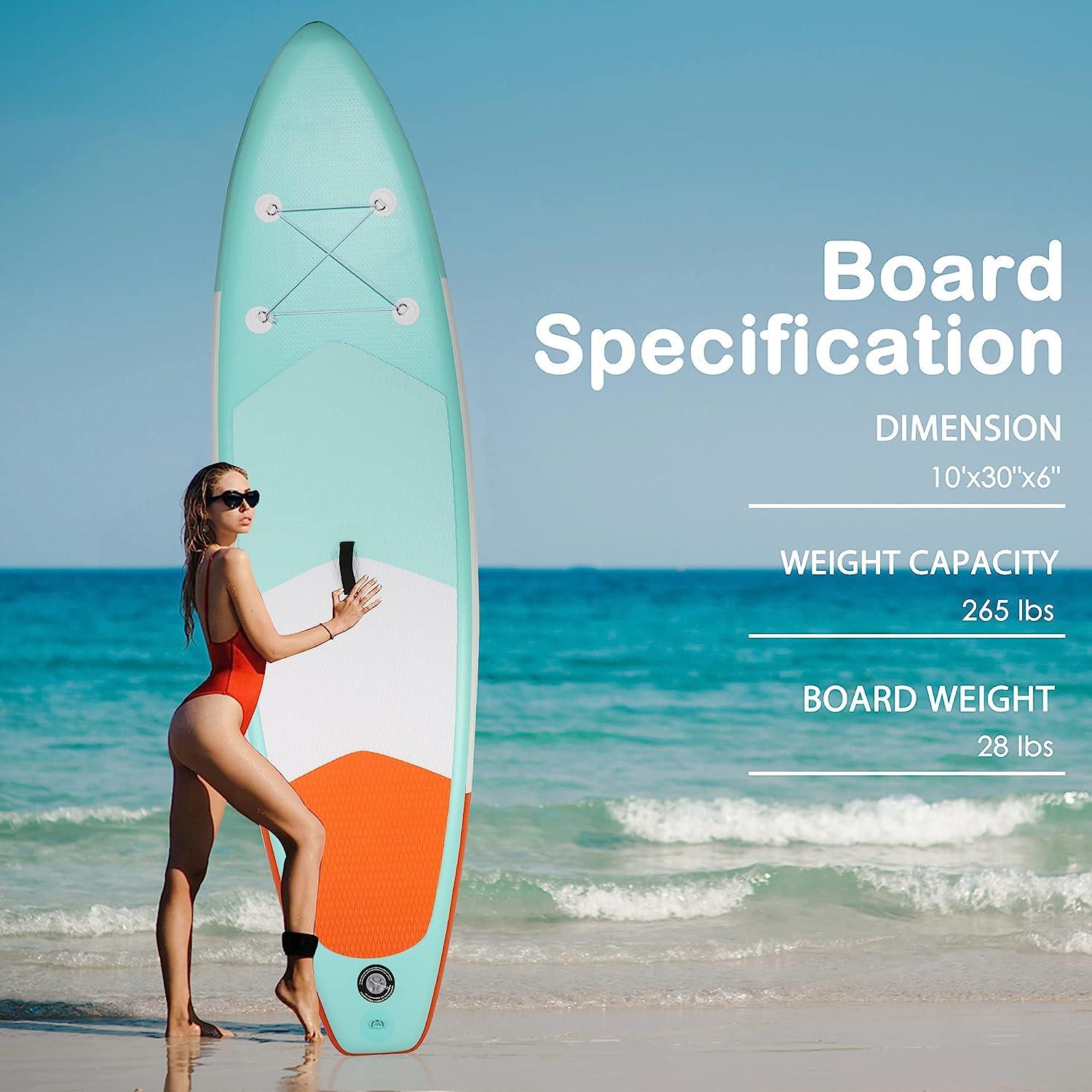 LUCKYERMORE 10'x30''x6'' Inflatable Stand Up Paddle Board with SUP Accessories & Backpack, Green
