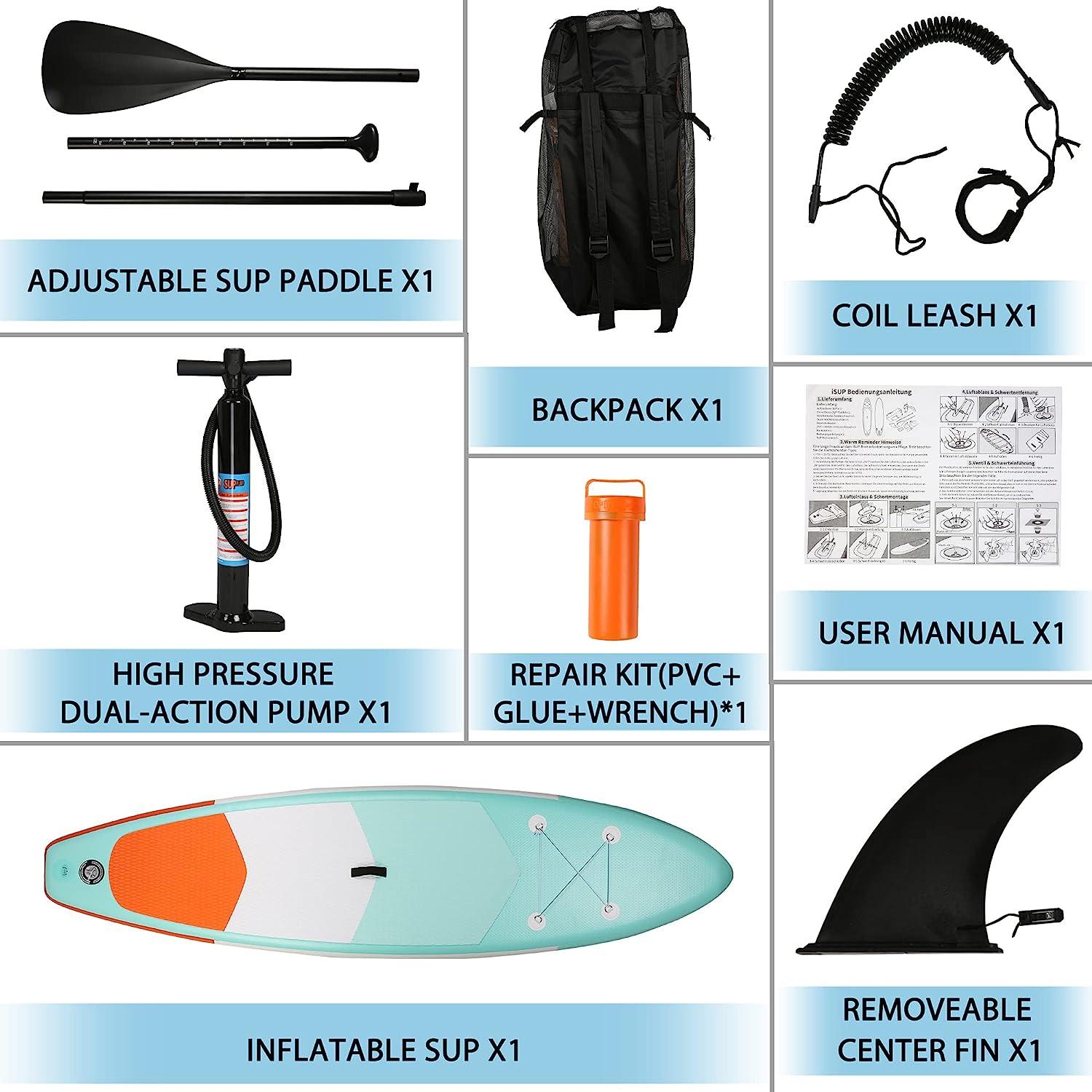 LUCKYERMORE 10'x30''x6'' Inflatable Stand Up Paddle Board with SUP Accessories & Backpack, Green