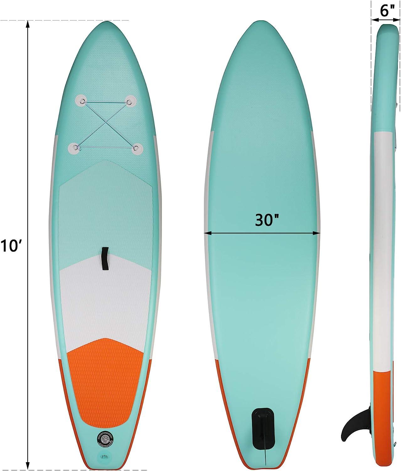 LUCKYERMORE 10'x30''x6'' Inflatable Stand Up Paddle Board with SUP Accessories & Backpack, Green