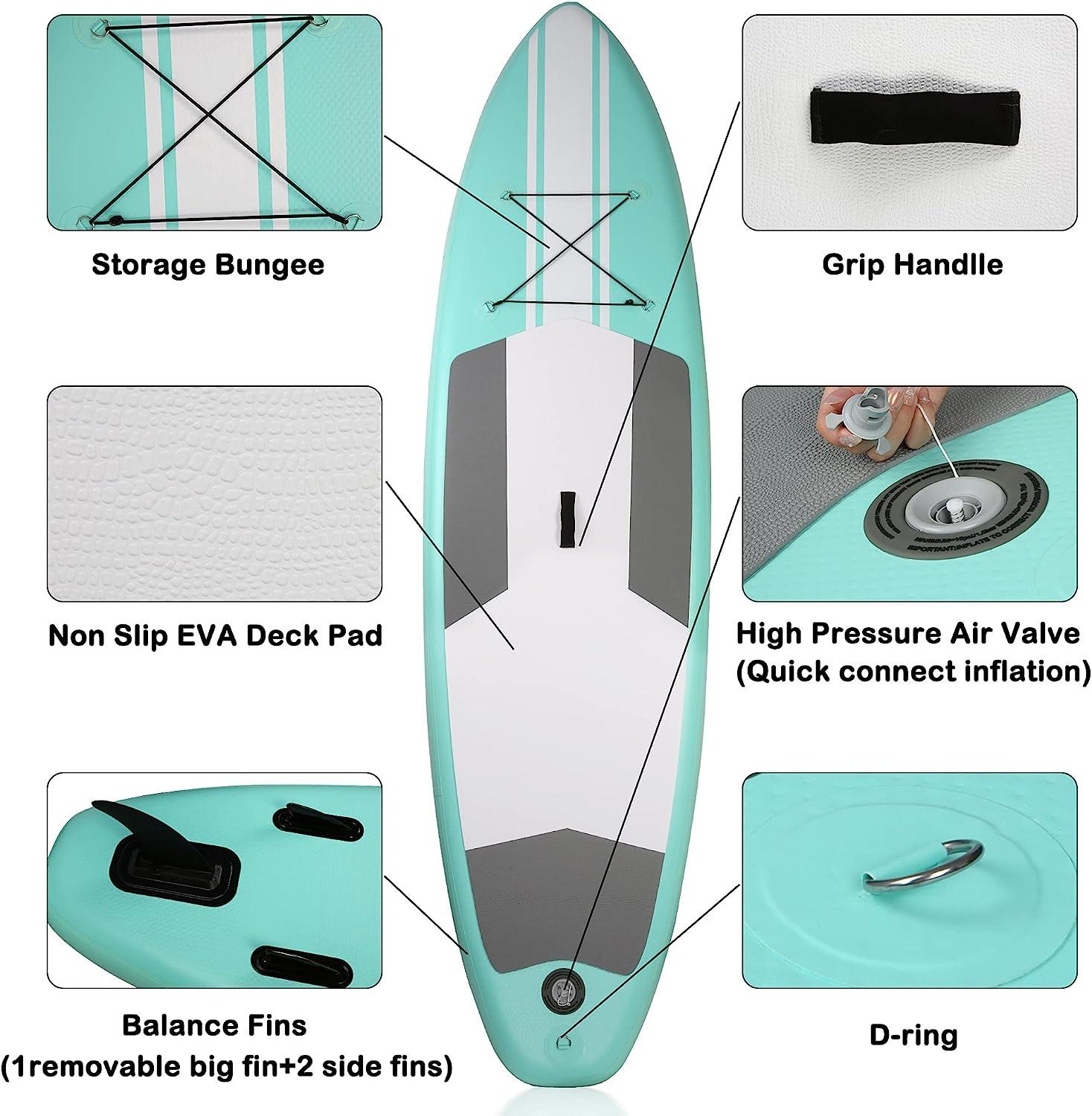 LUCKYERMORE 10'x31''x6'' Inflatable Stand Up Paddle Board with SUP Accessories & Carry Bag, Green