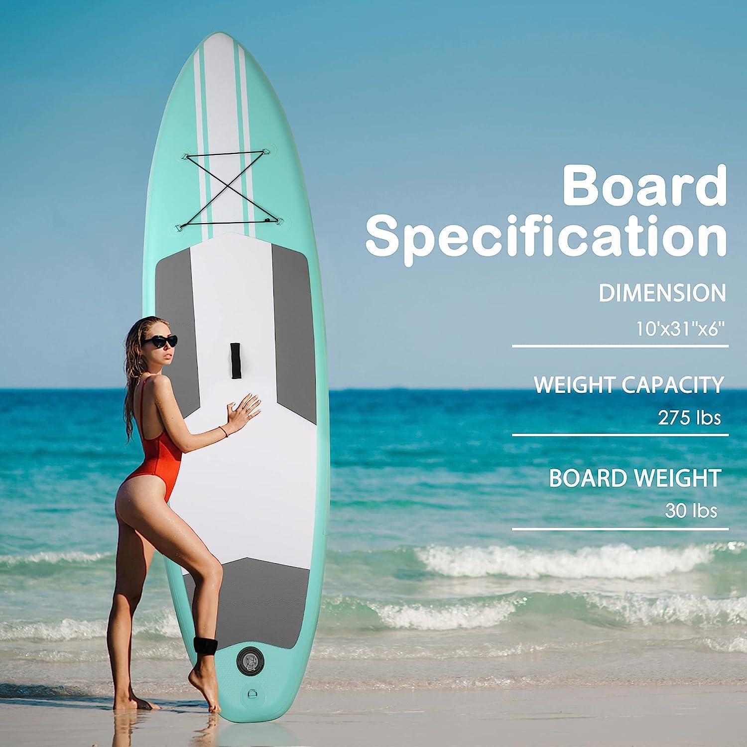 LUCKYERMORE 10'x31''x6'' Inflatable Stand Up Paddle Board with SUP Accessories & Carry Bag, Green