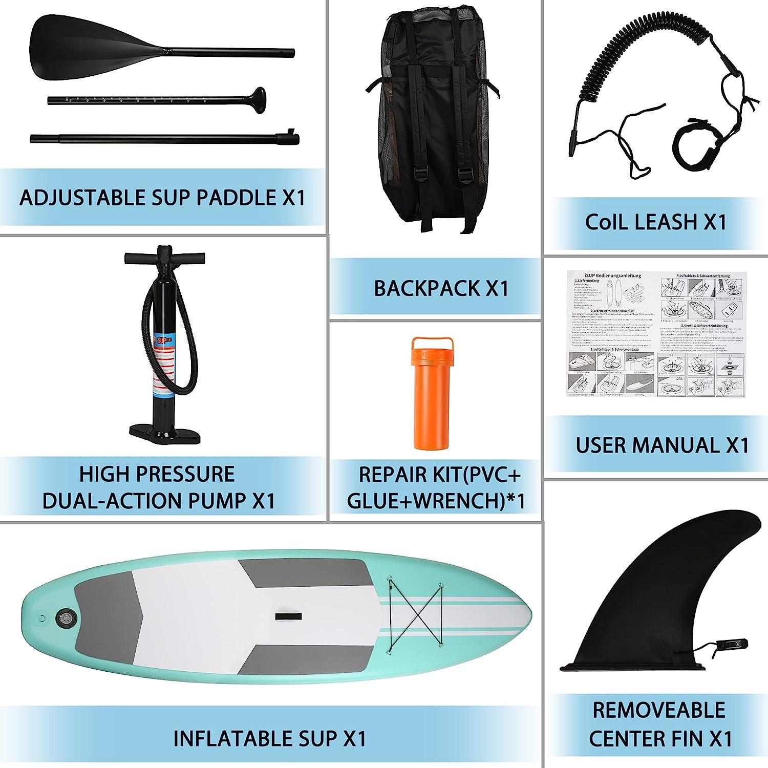 LUCKYERMORE 10'x31''x6'' Inflatable Stand Up Paddle Board with SUP Accessories & Carry Bag, Green