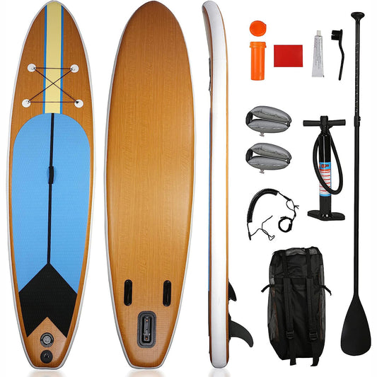 LUCKYERMORE 11'x30''x6'' Inflatable Stand Up Paddle Board with SUP Accessories & Carry Bag, Brown