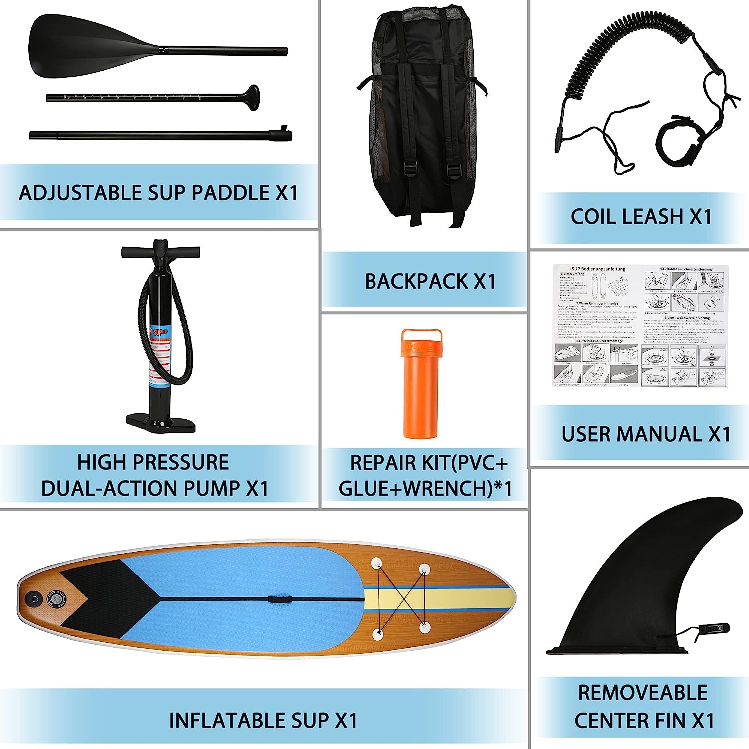 LUCKYERMORE 11'x30''x6'' Inflatable Stand Up Paddle Board with SUP Accessories & Carry Bag, Brown