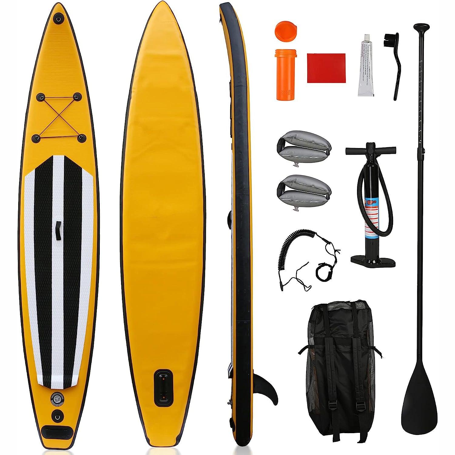 LUCKYERMORE 12.6'x28''x6'' Inflatable Stand Up Paddle Board with SUP Accessories & Carry Bag, Yellow