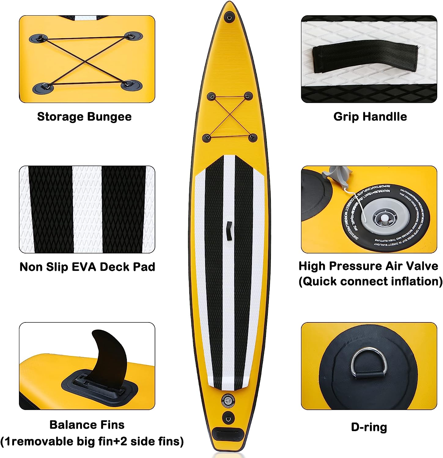 LUCKYERMORE 12.6'x28''x6'' Inflatable Stand Up Paddle Board with SUP Accessories & Carry Bag, Yellow