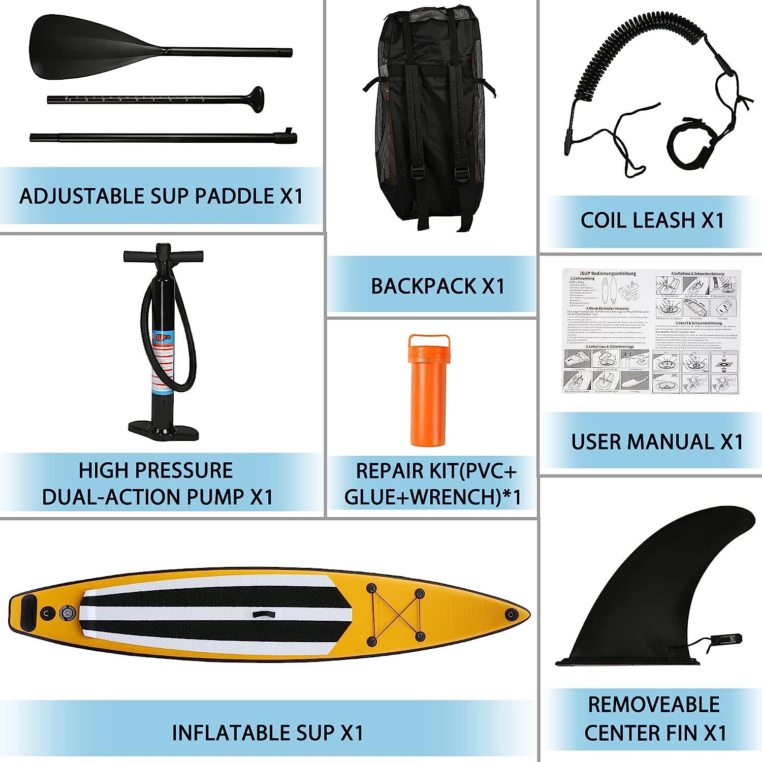 LUCKYERMORE 12.6'x28''x6'' Inflatable Stand Up Paddle Board with SUP Accessories & Carry Bag, Yellow