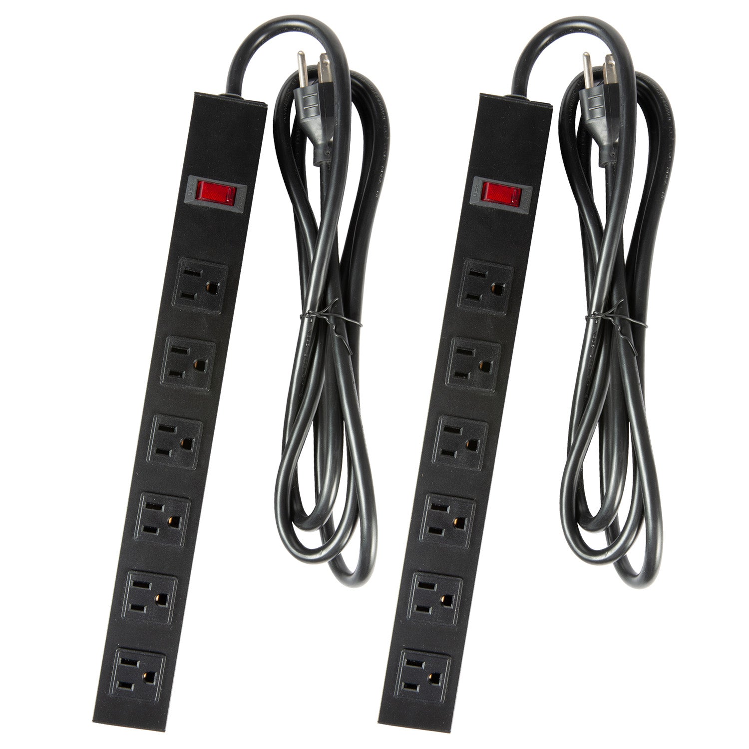 Set of 2 Power Strip with 6 Outlets 6 ft Extension Cord Wall Mount Metal Power Outlet, Black