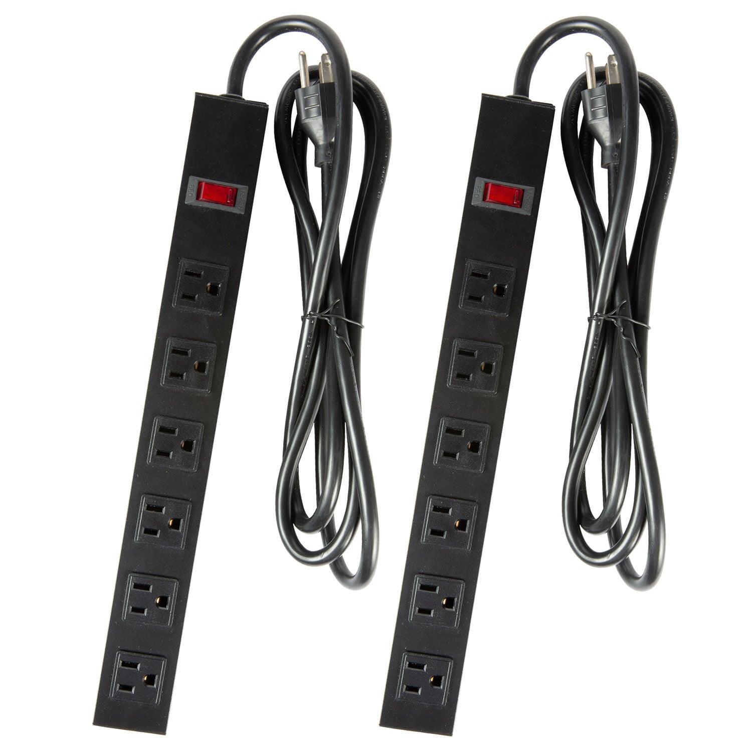 Set of 2 Power Strip with 6 Outlets 6 ft Extension Cord Wall Mount Metal Power Outlet, Black - Luckyermore