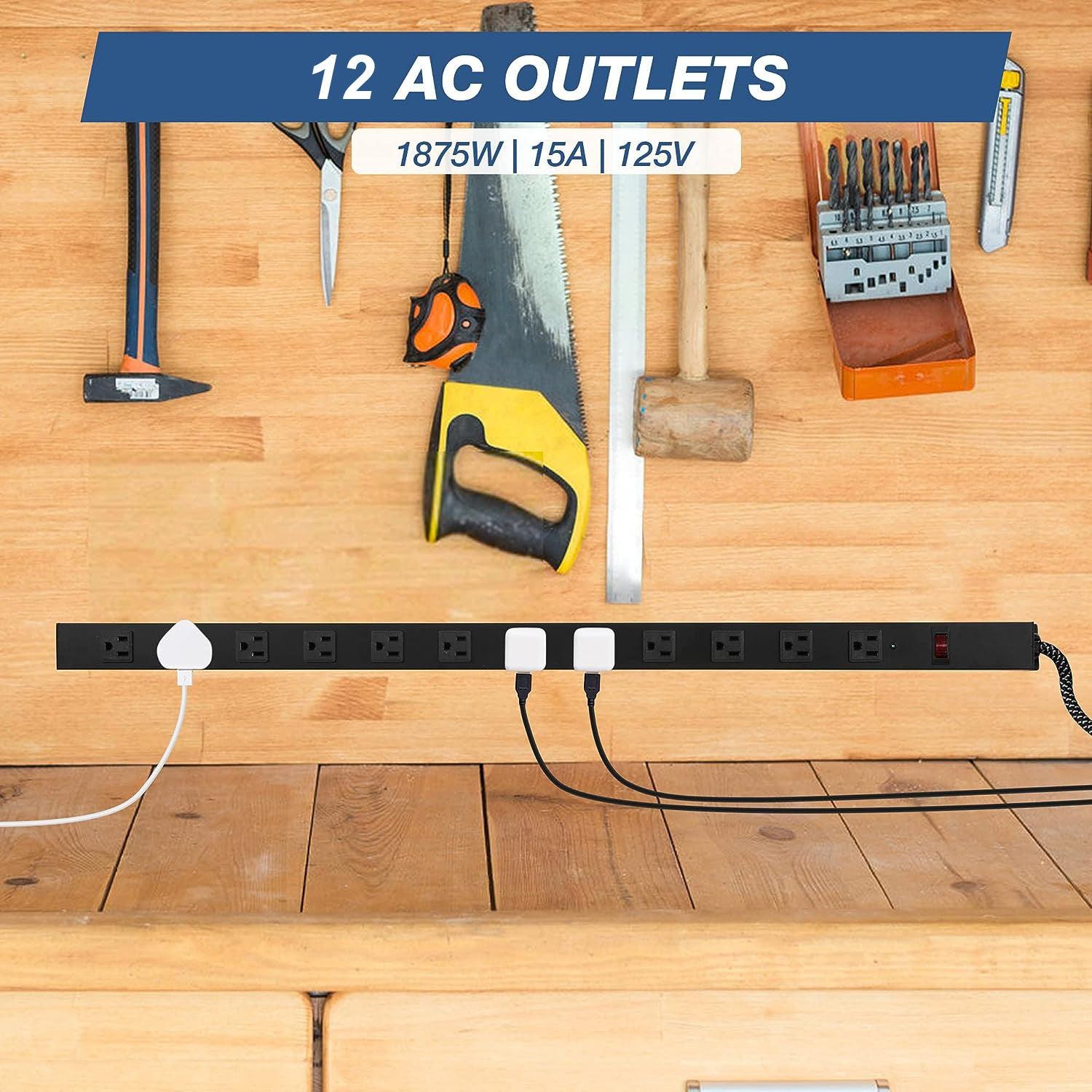 12 Outlets Power Strip with Surge Protector 6 ft Extension Cord Wall Mount, Black - Luckyermore