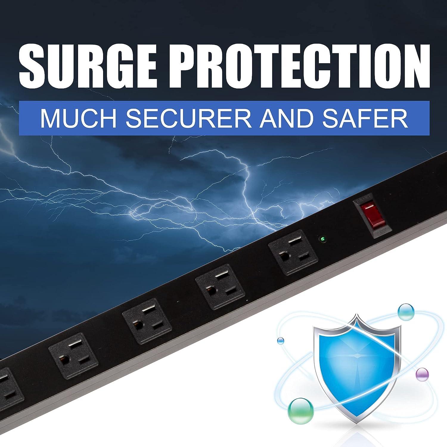 12 Outlets Power Strip with Surge Protector 6 ft Extension Cord Wall Mount, Black - Luckyermore
