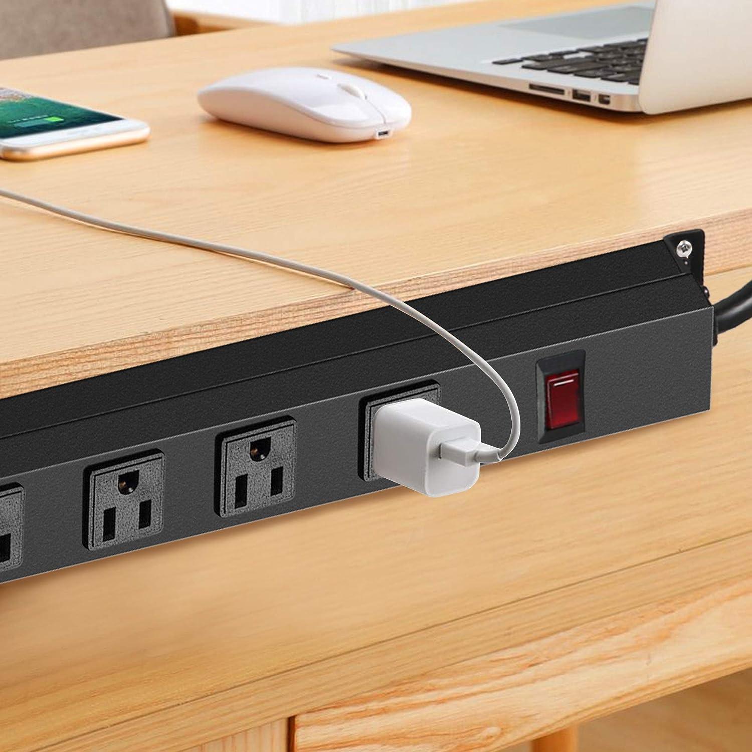 12 Outlets Power Strip with Surge Protector 6 ft Extension Cord Wall Mount, Black - Luckyermore