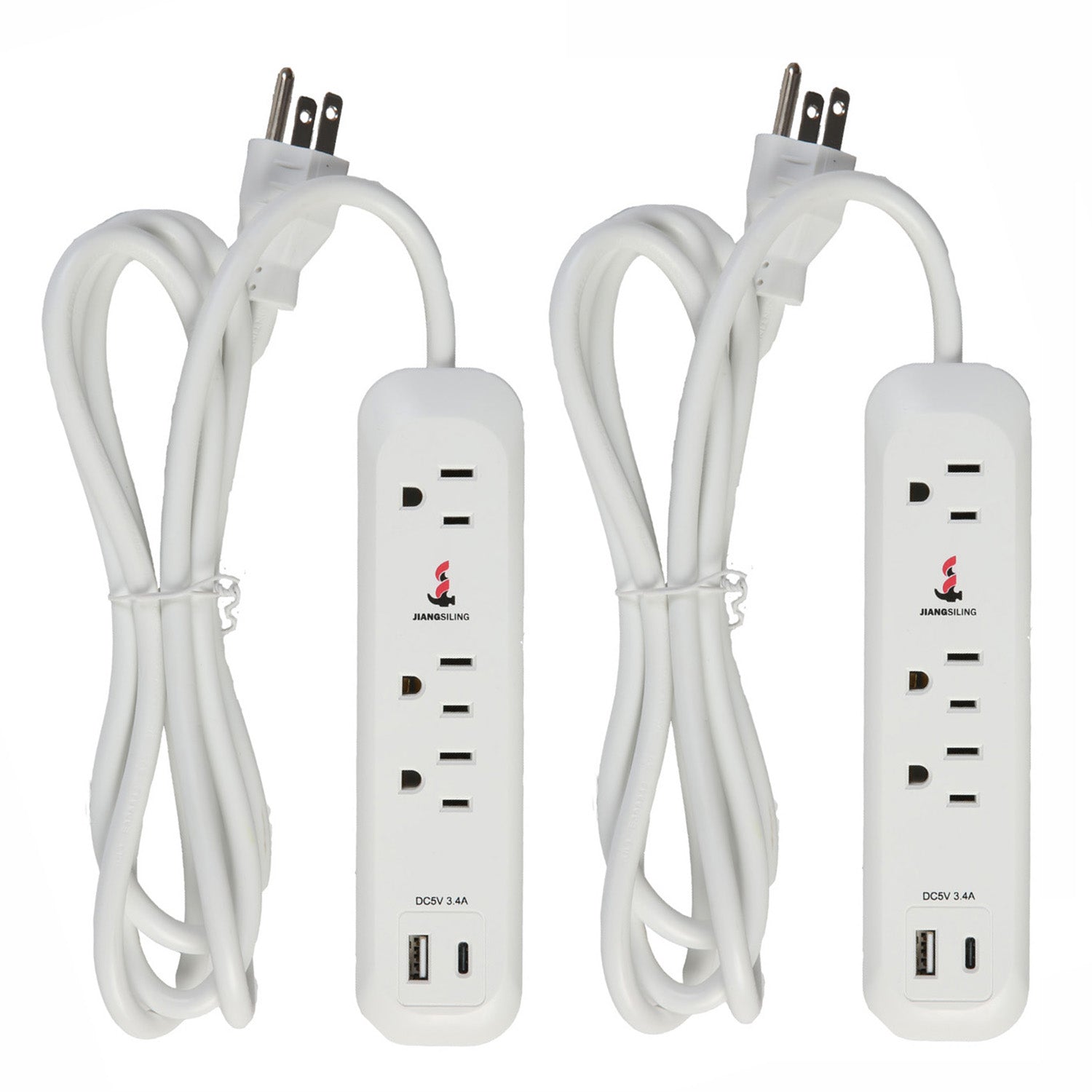 Set of 2 Power Strip 3 Outlet 1 USB Port 1 Type-C Port with Surge Protectorfor Office Home Travel