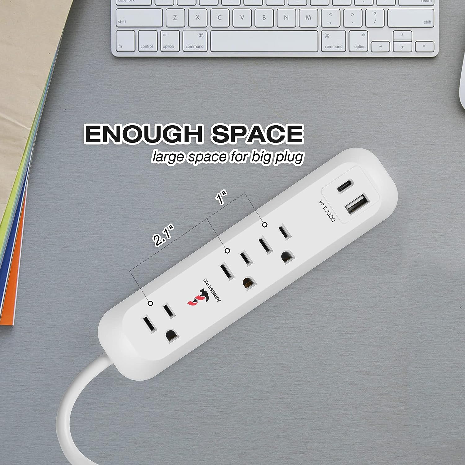 Set of 2 Power Strip 3 Outlet 1 USB Port 1 Type-C Port with Surge Protectorfor Office Home Travel