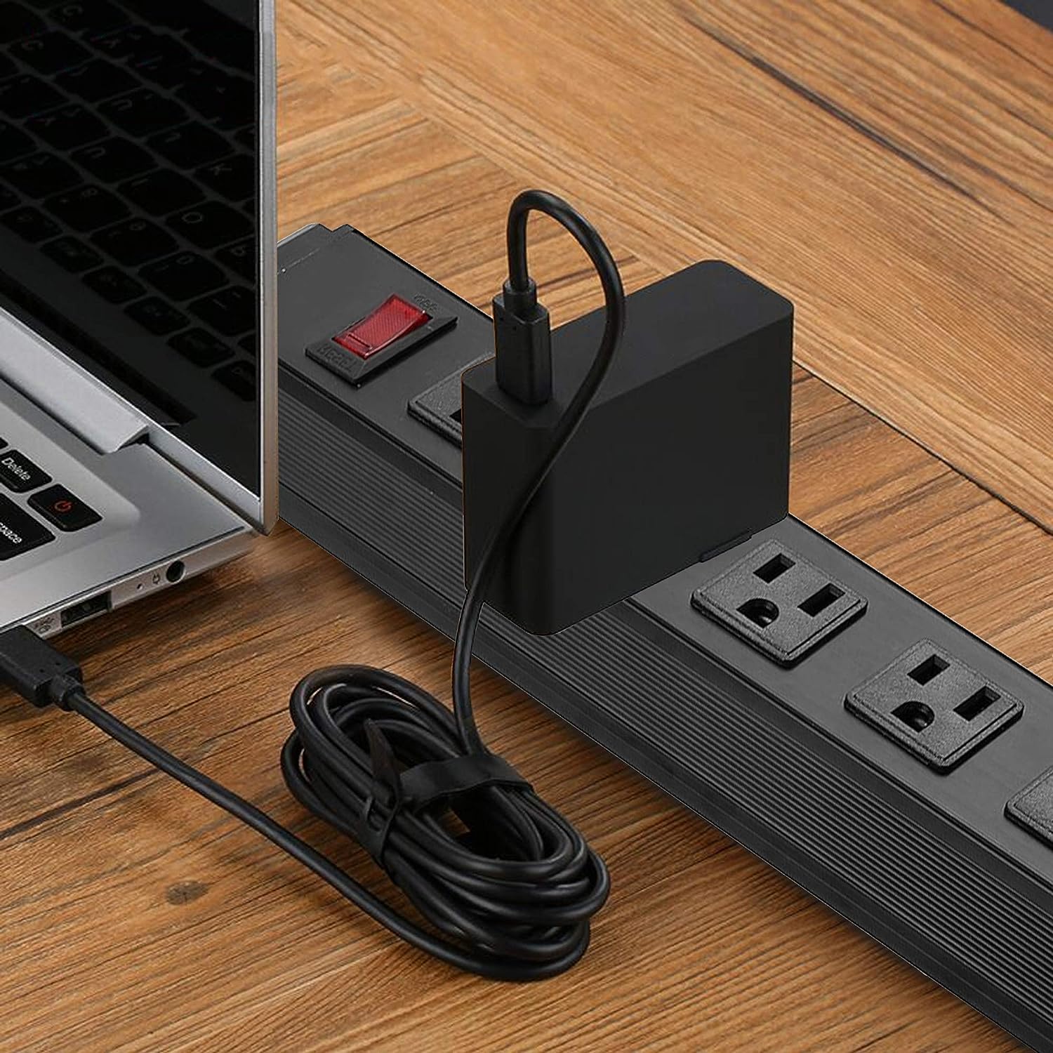 Set of 2 Surge Protector Power Strip with 6 Outlets 6 ft Extension Cord Wall Mount, Black