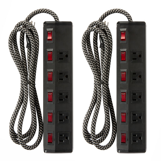 Set of 2 Power Strip 5 Outlets 6 Switches with Surge Protector Wall Mount, Black