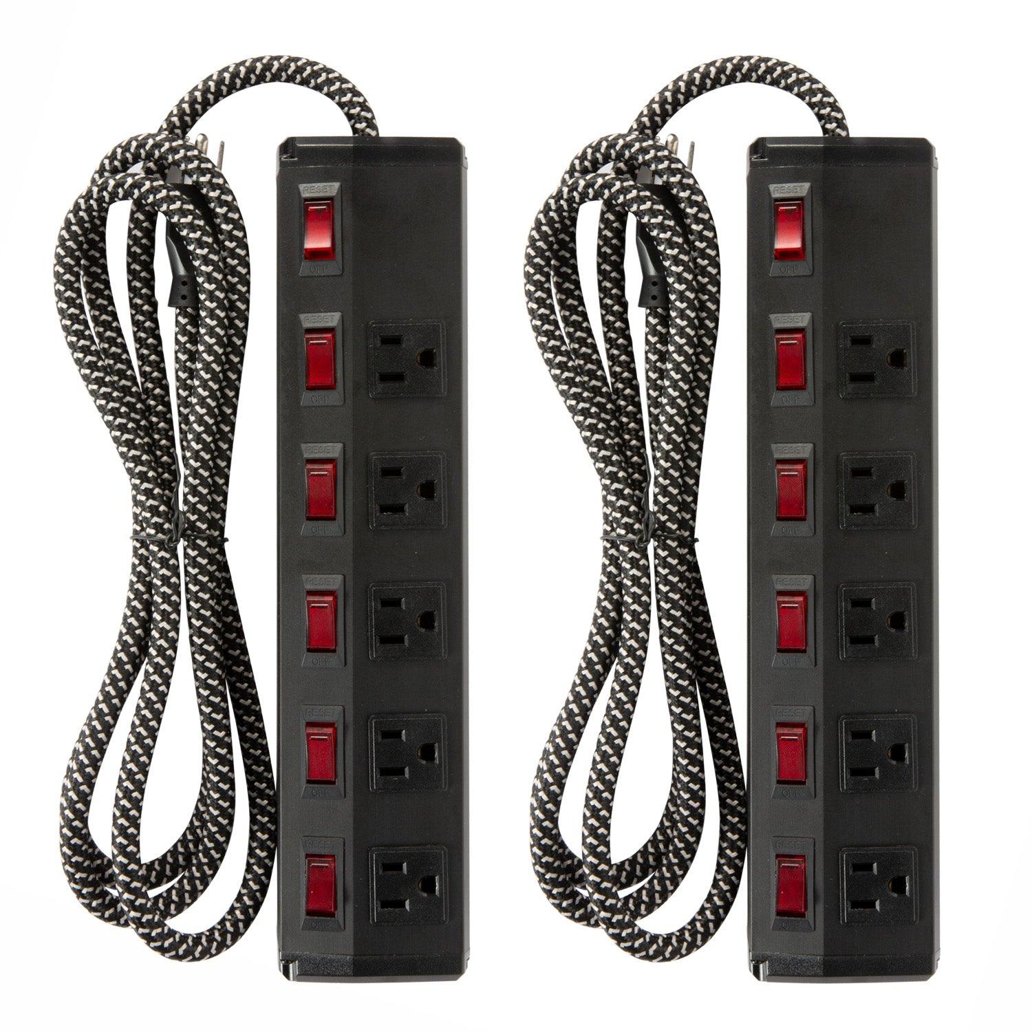 Set of 2 Power Strip 5 Outlets 6 Switches with Surge Protector Wall Mount, Black - Luckyermore