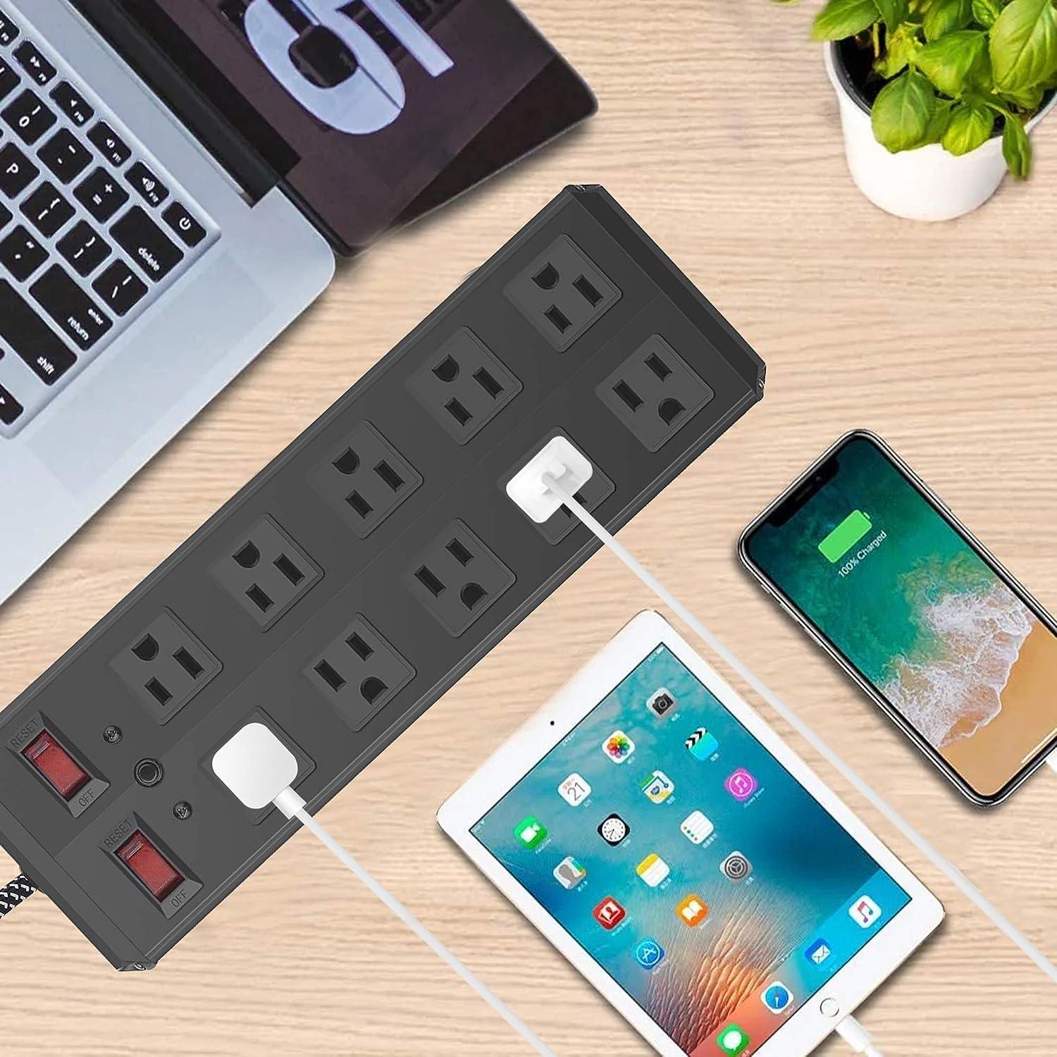 Power Strip 10 Outlets 2 Switches with Surge Protector 6-Foot Cord Wall Mount, Black - Luckyermore
