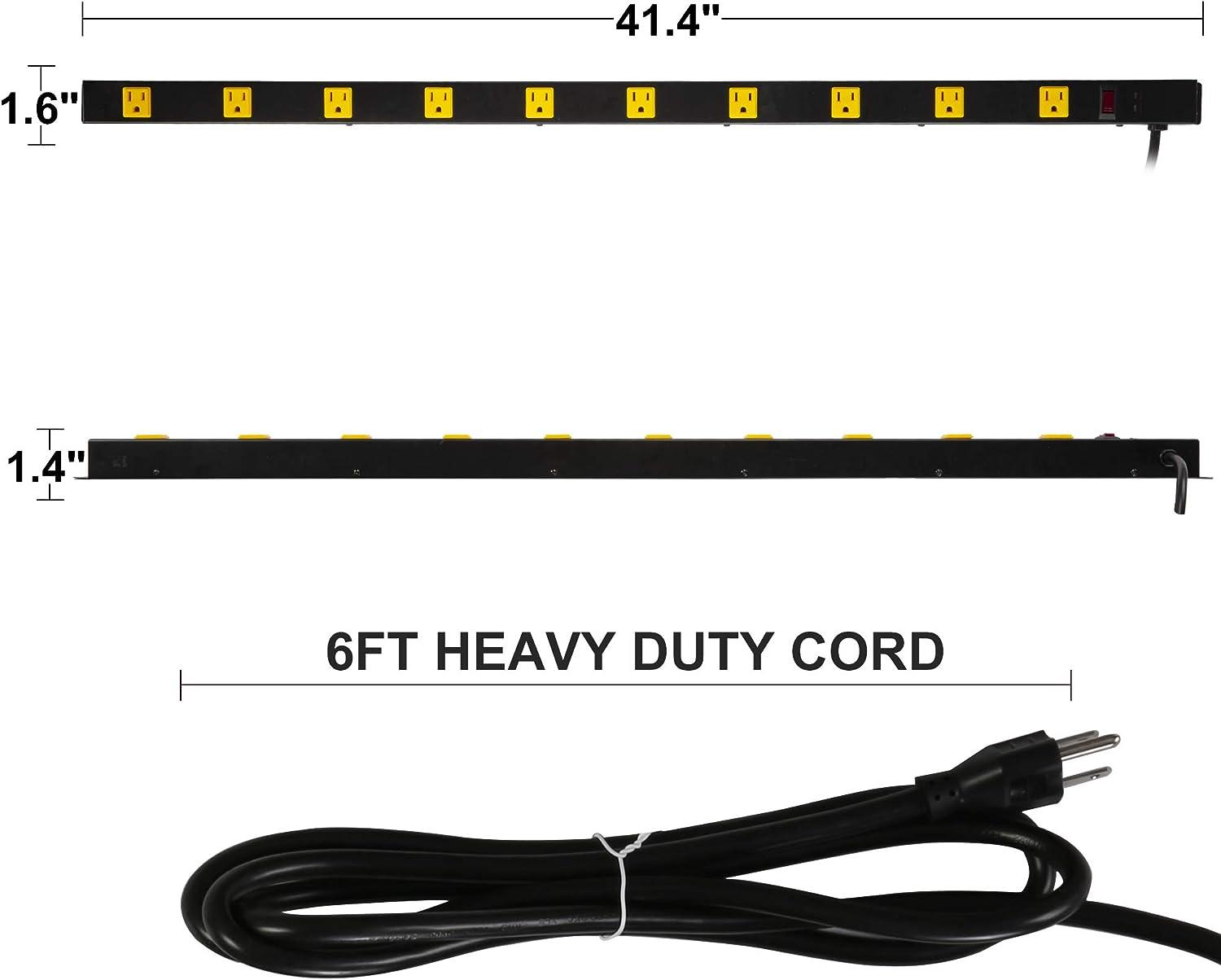 10 Outlets Power Strip Long Metal Power Outlet with Surge Protector Wall Mount, Black - Luckyermore