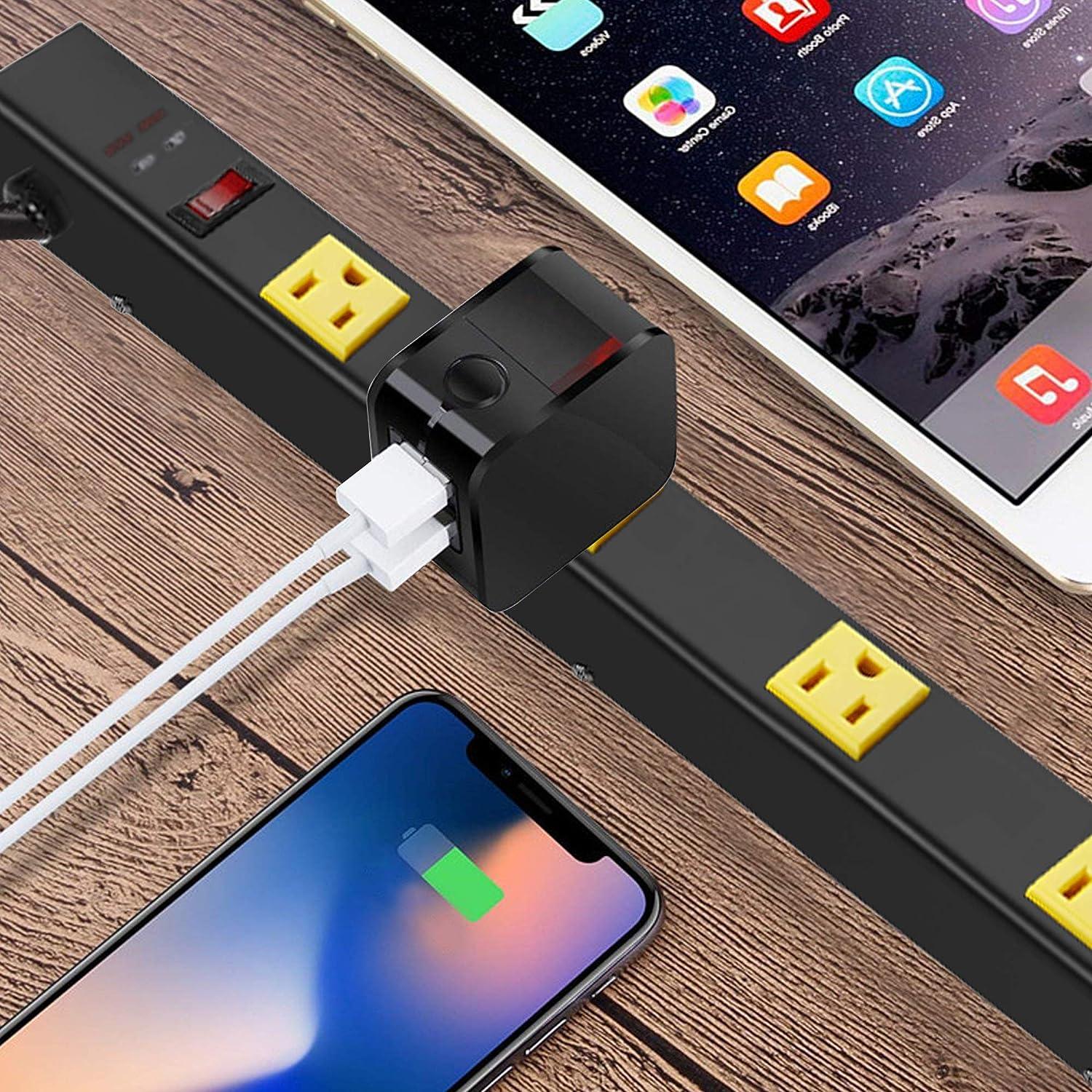 10 Outlets Power Strip Long Metal Power Outlet with Surge Protector Wall Mount, Black - Luckyermore