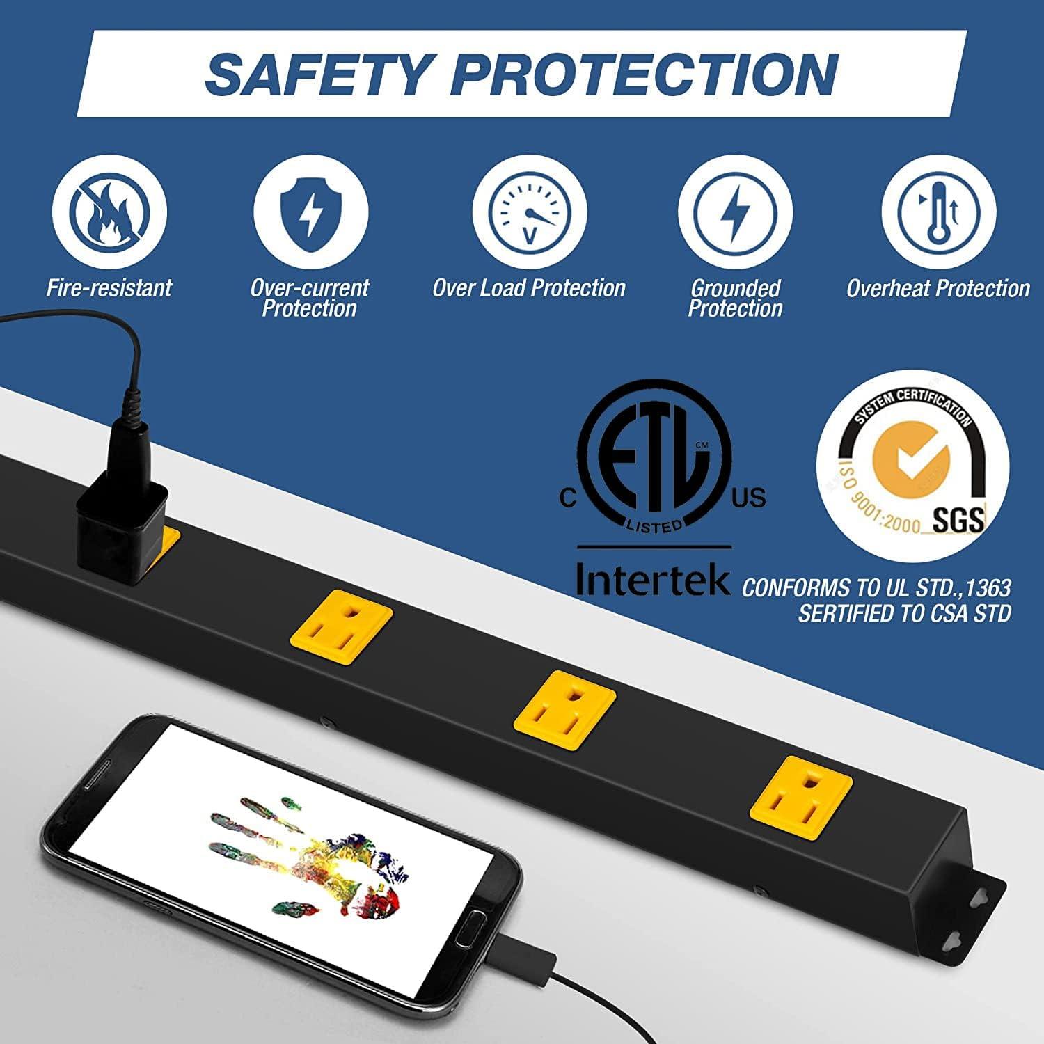 10 Outlets Power Strip Long Metal Power Outlet with Surge Protector Wall Mount, Black luckyermore socket adapter