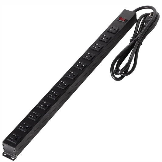 12 Outlets Power Strip Long Metal Power Outlet with 6ft Extension Cord Wall Mount, Black
